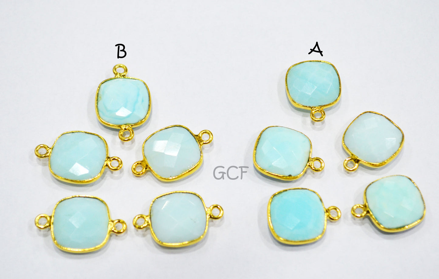 Blue Peruvian Opal Faceted Cushion Shape Connector , Peruvian Opal Single And Double Bail Bezel Connector , Sold By Piece , 14 mm , RB-7016