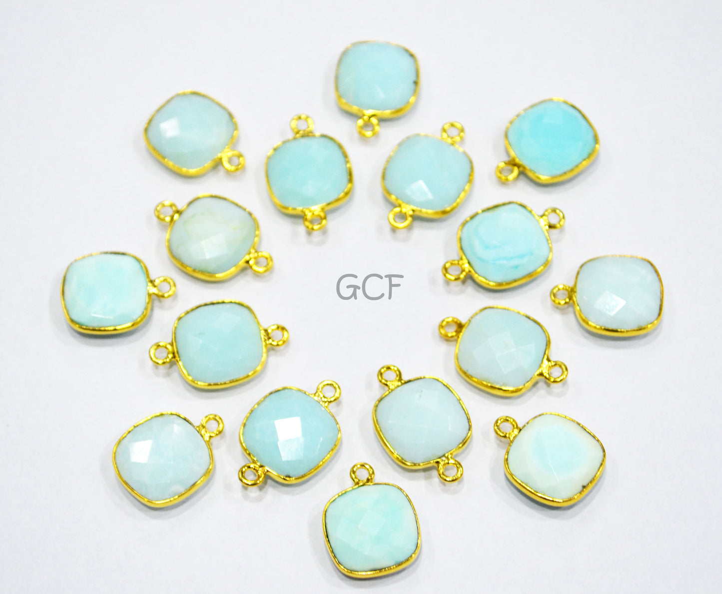Blue Peruvian Opal Faceted Cushion Shape Connector , Peruvian Opal Single And Double Bail Bezel Connector , Sold By Piece , 14 mm , RB-7016