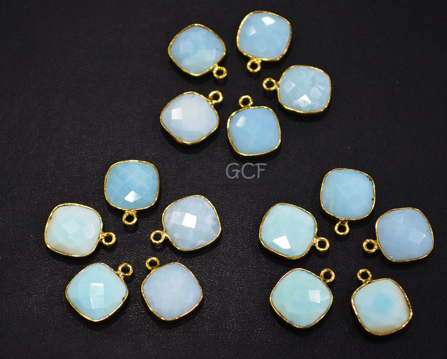 Blue Peruvian Opal Faceted Cushion Shape Connector , Peruvian Opal Single And Double Bail Bezel Connector , Sold By Piece , 14 mm , RB-7016