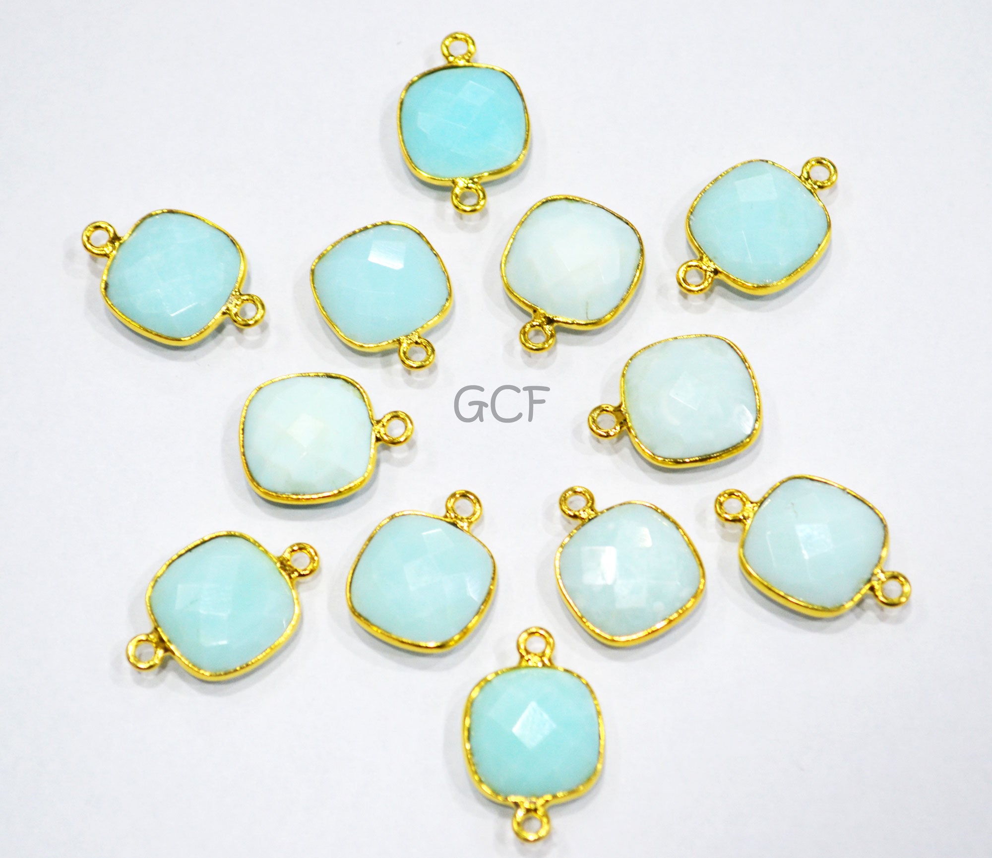 Blue Peruvian Opal Faceted Cushion Shape Connector , Peruvian Opal Single And Double Bail Bezel Connector , Sold By Piece , 14 mm , RB-7016