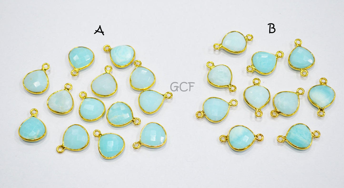 Blue Peruvian Opal Faceted Heart Shape Connector , Peruvian Opal Single And Double Bail Bezel Connector , Sold By Piece , 13 mm , RB-7017