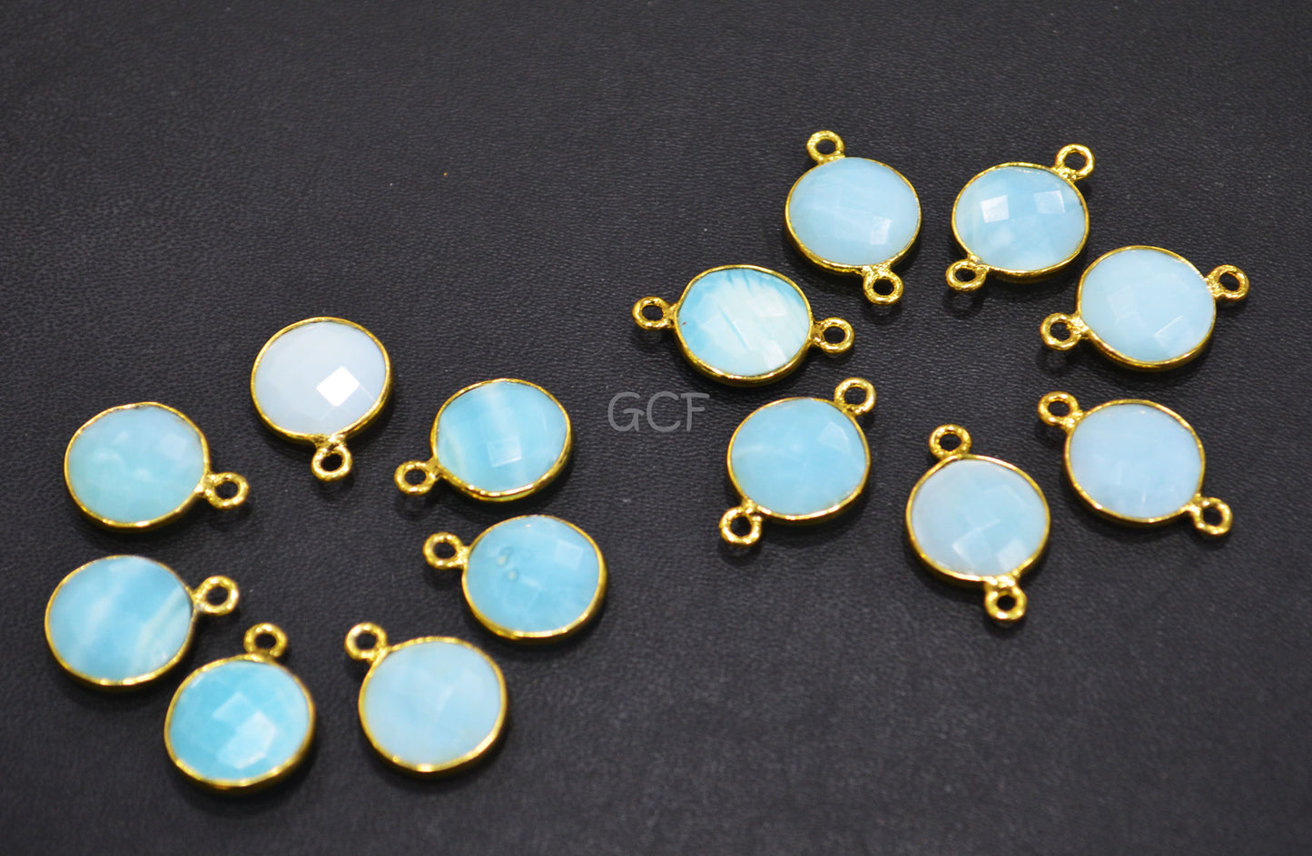 Blue Peruvian Opal Faceted Coin Shape Connector , Peruvian Opal Single And Double Bail Bezel Connector , Sold By Piece , 13 mm , RB-7018