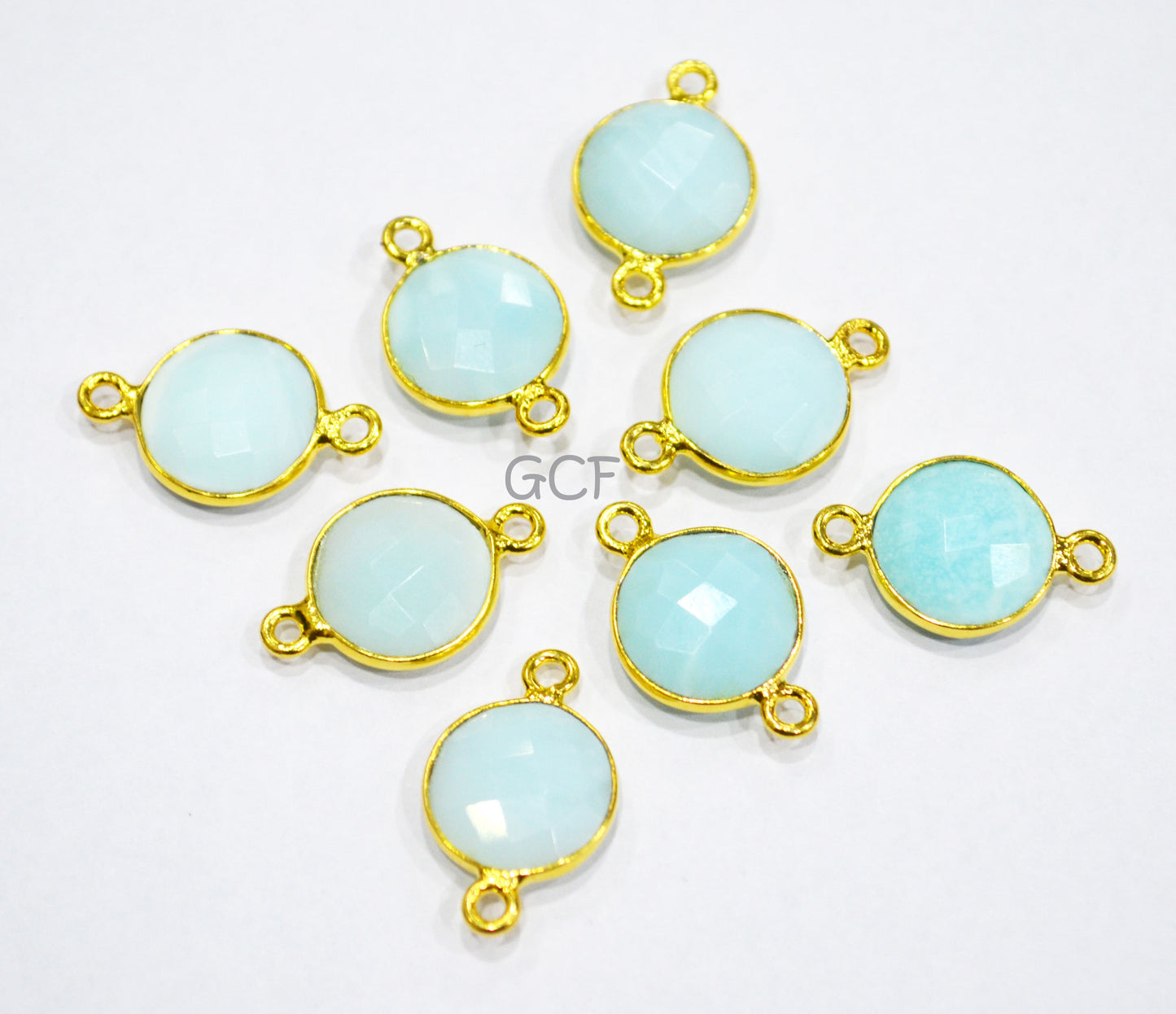 Blue Peruvian Opal Faceted Coin Shape Connector , Peruvian Opal Single And Double Bail Bezel Connector , Sold By Piece , 13 mm , RB-7018