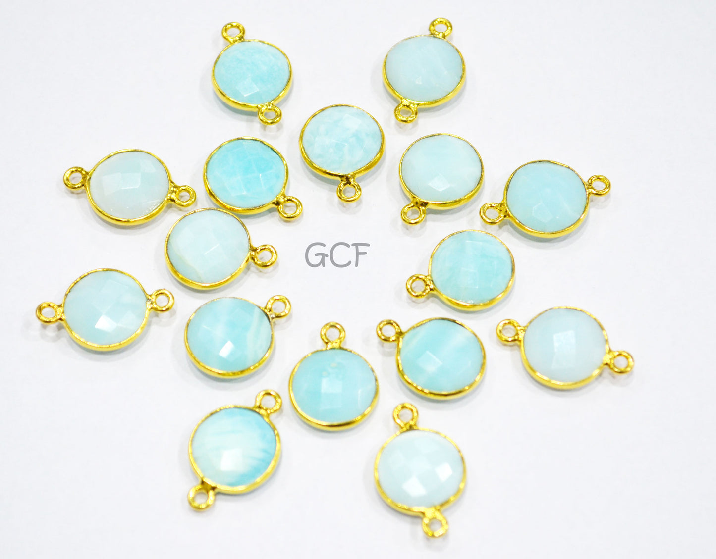 Blue Peruvian Opal Faceted Coin Shape Connector , Peruvian Opal Single And Double Bail Bezel Connector , Sold By Piece , 13 mm , RB-7018