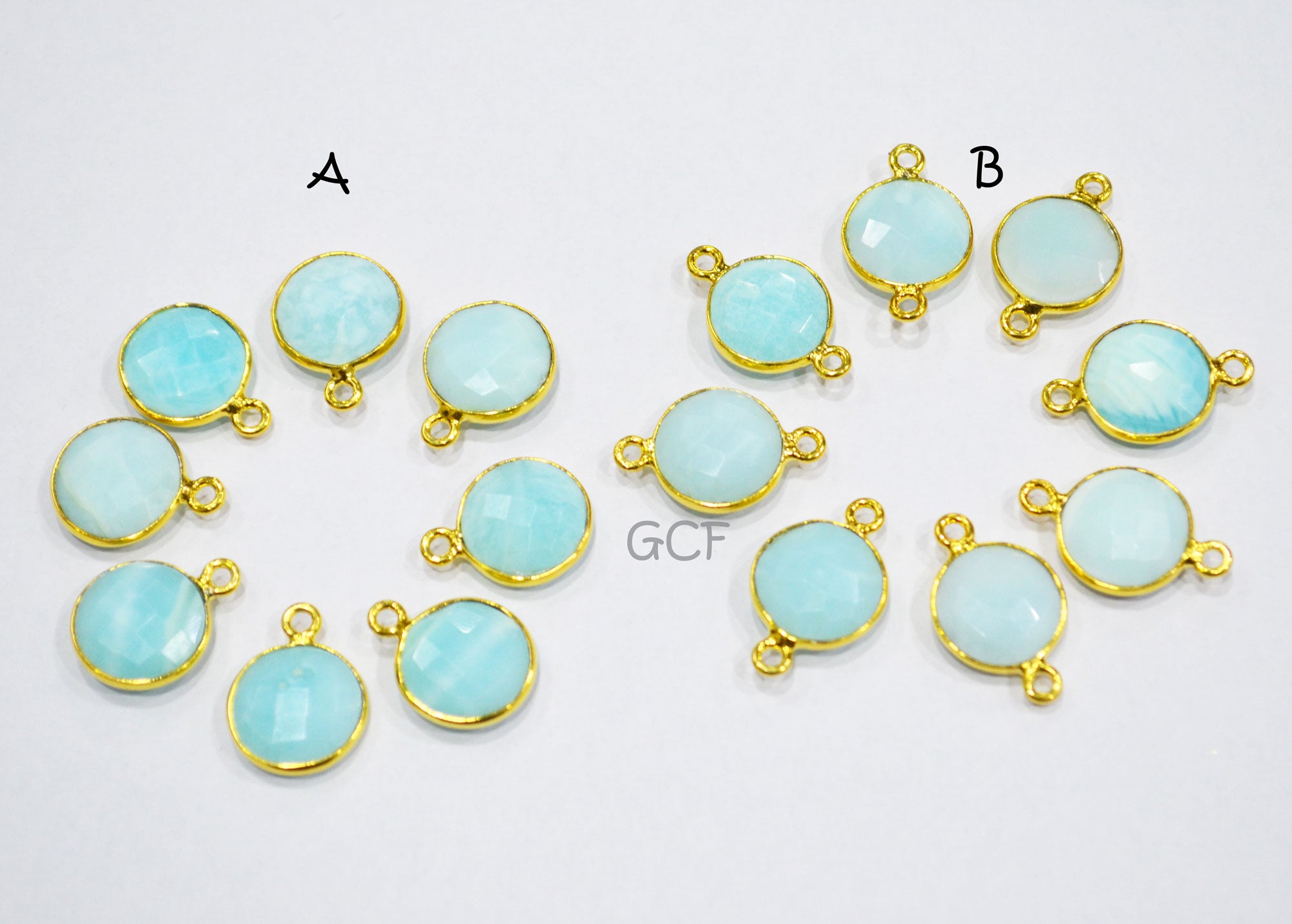 Blue Peruvian Opal Faceted Coin Shape Connector , Peruvian Opal Single And Double Bail Bezel Connector , Sold By Piece , 13 mm , RB-7018