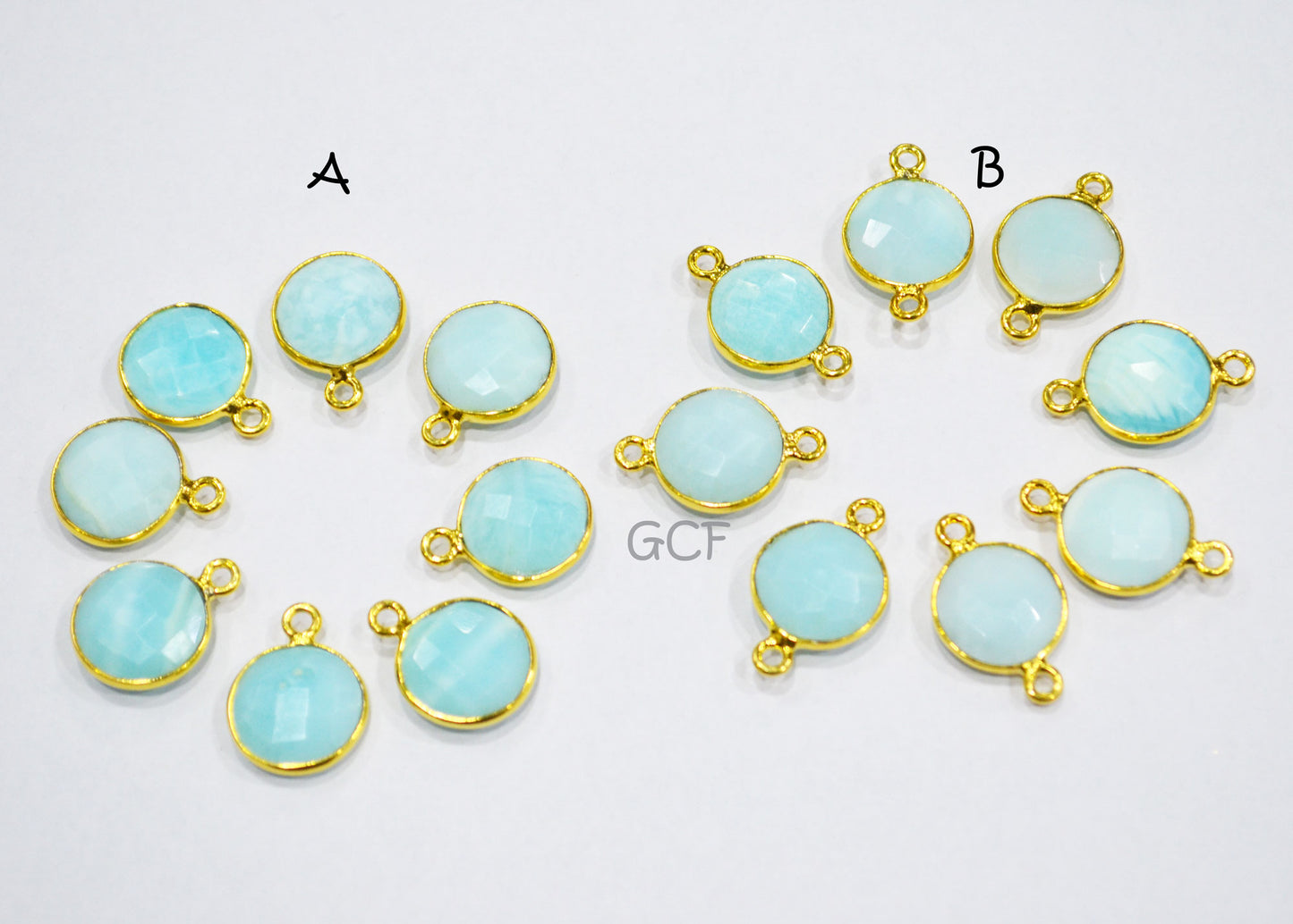 Blue Peruvian Opal Faceted Coin Shape Connector , Peruvian Opal Single And Double Bail Bezel Connector , Sold By Piece , 13 mm , RB-7018