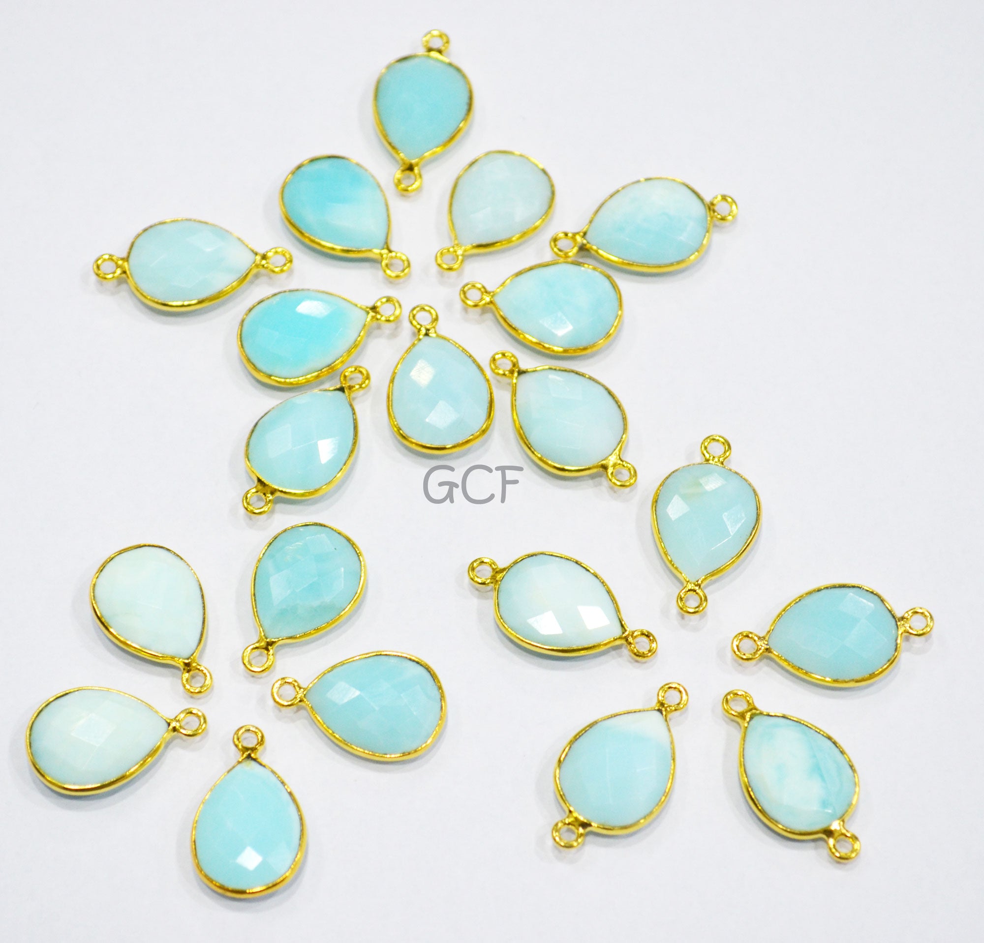 Blue Peruvian Opal Faceted Pear Shape Connector , Peruvian Opal Single And Double Bail Bezel Connector , Sold By Piece , 13x17 mm , RB-7019