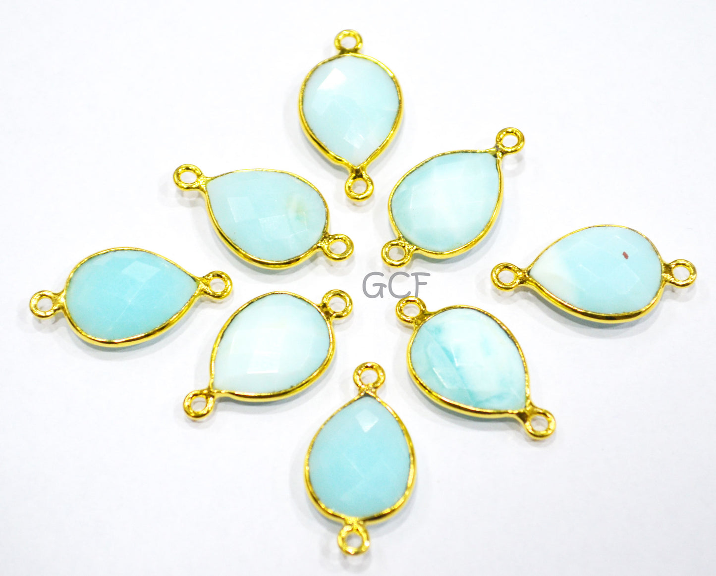 Blue Peruvian Opal Faceted Pear Shape Connector , Peruvian Opal Single And Double Bail Bezel Connector , Sold By Piece , 13x17 mm , RB-7019