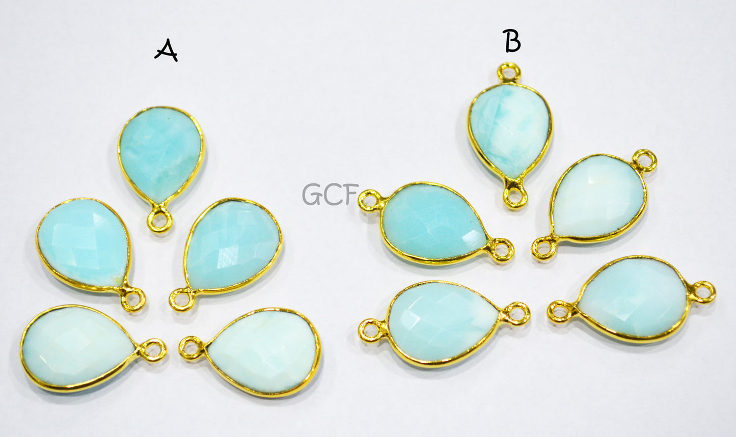 Blue Peruvian Opal Faceted Pear Shape Connector , Peruvian Opal Single And Double Bail Bezel Connector , Sold By Piece , 13x17 mm , RB-7019