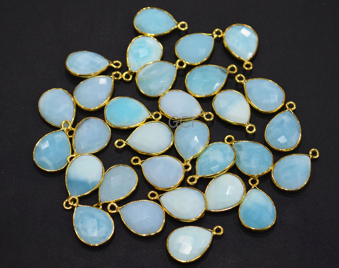 Blue Peruvian Opal Faceted Pear Shape Connector , Peruvian Opal Single And Double Bail Bezel Connector , Sold By Piece , 13x17 mm , RB-7019