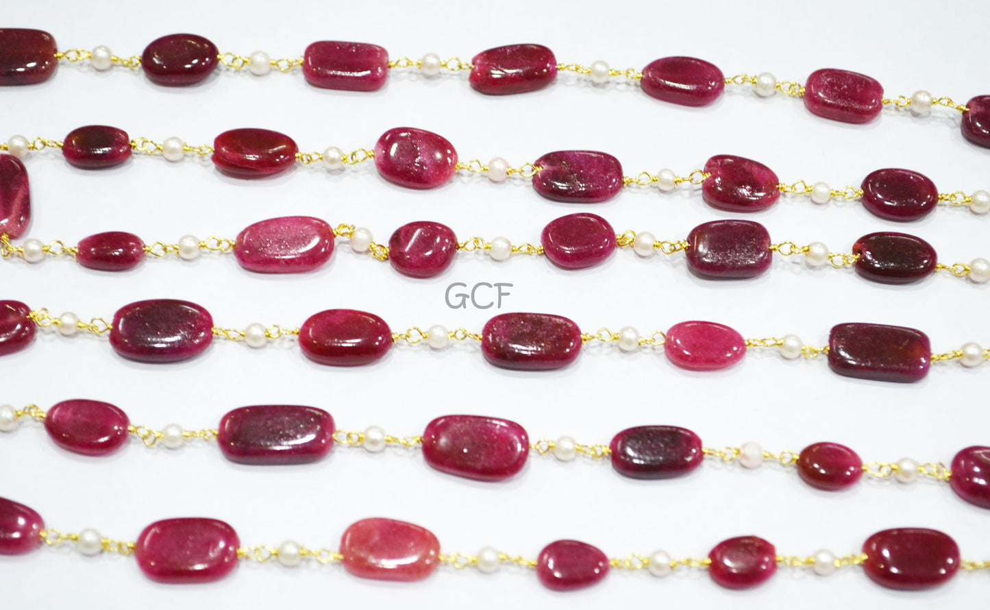 Dyed Ruby Natural Quartz Smooth Nuggets With Hydro Pearl Smooth Round Shape Rosary Beaded Chain , 8x10 - 9x16 mm , RB-7020