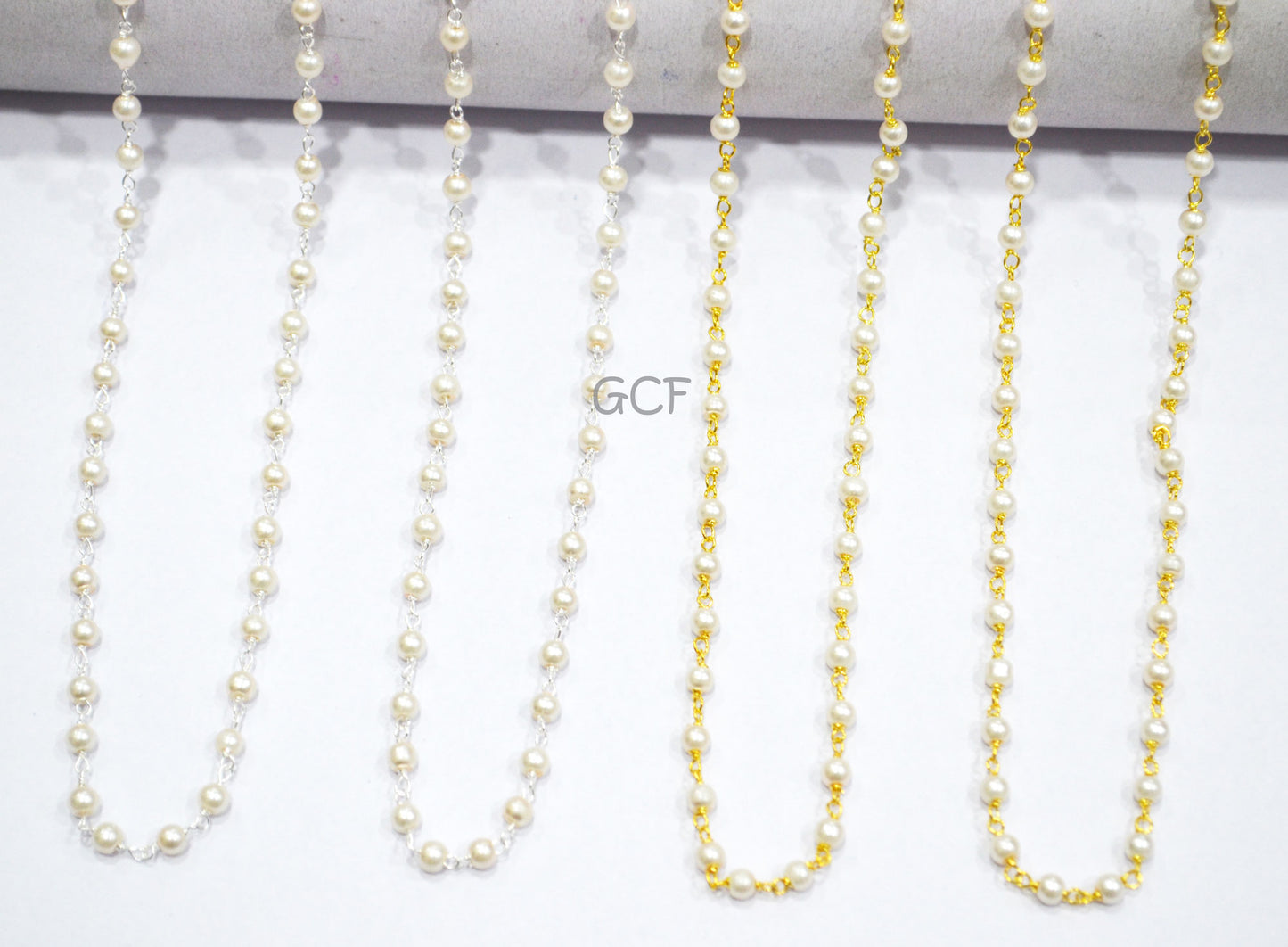 Synthetic Pearl Smooth Round Shape Rosary Beaded Chain , Synthetic Pearl Wire Wrapped Chain , 3 - 3.50 mm , RB-7021