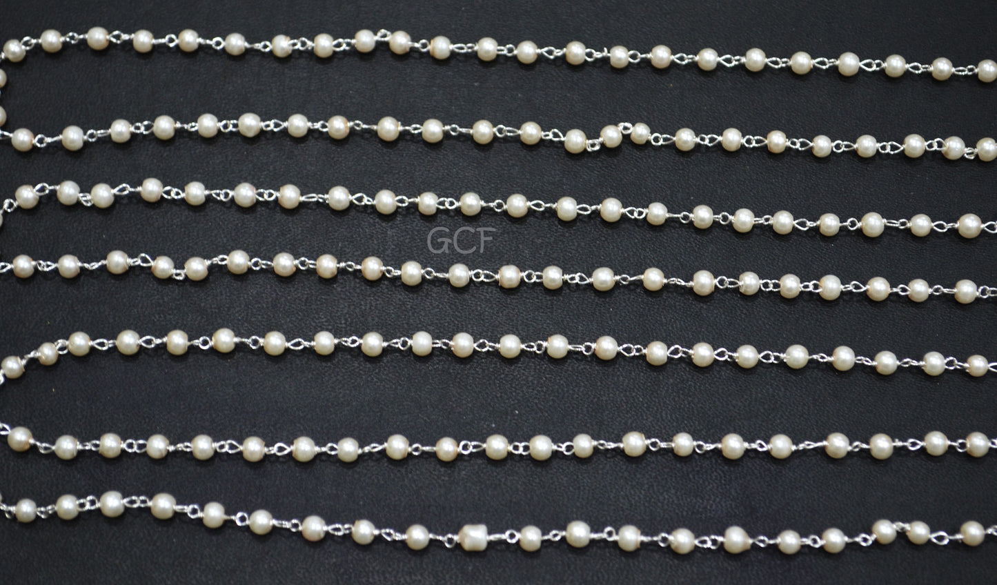 Synthetic Pearl Smooth Round Shape Rosary Beaded Chain , Synthetic Pearl Wire Wrapped Chain , 3 - 3.50 mm , RB-7021