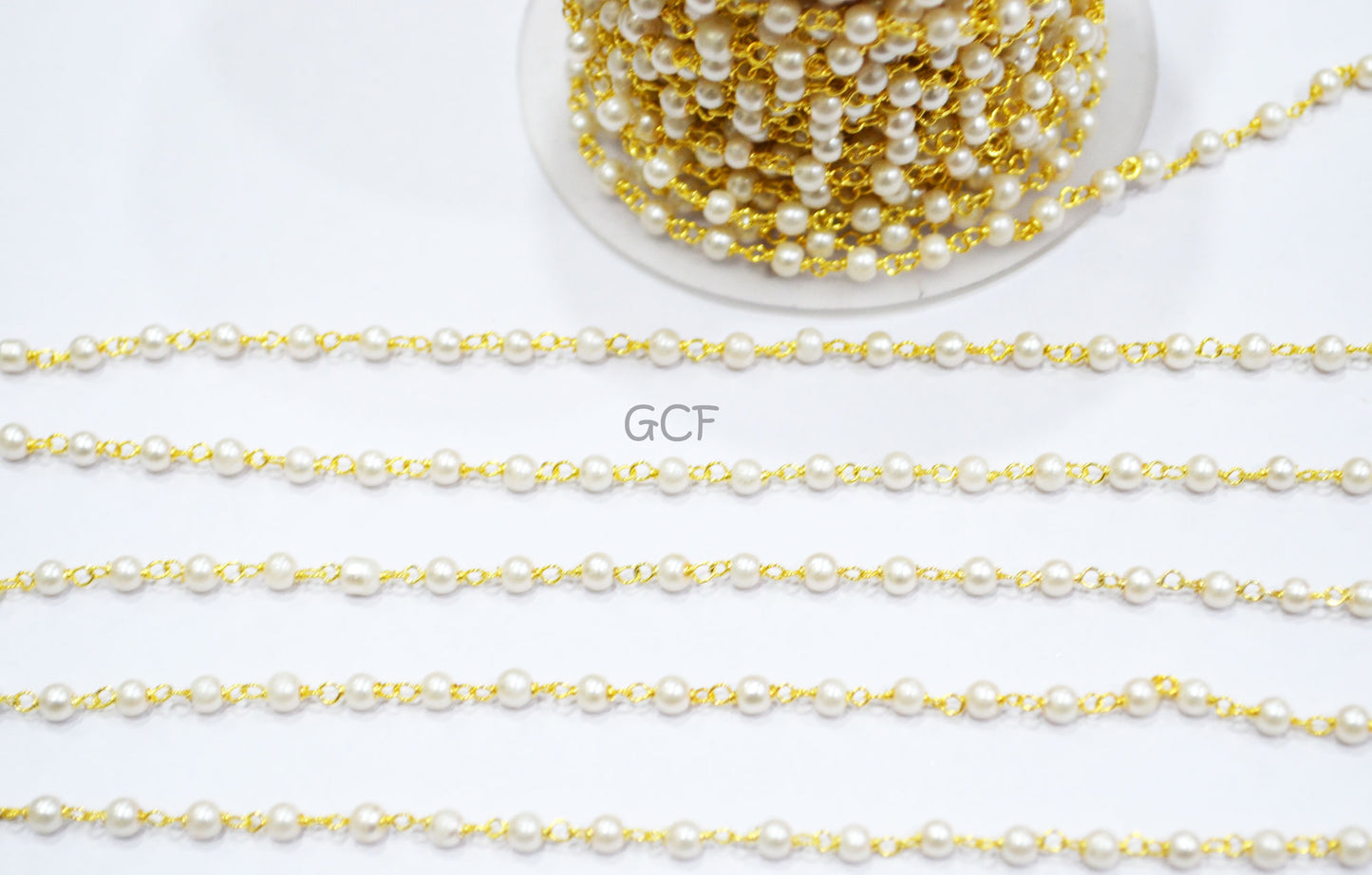 Synthetic Pearl Smooth Round Shape Rosary Beaded Chain , Synthetic Pearl Wire Wrapped Chain , 3 - 3.50 mm , RB-7021