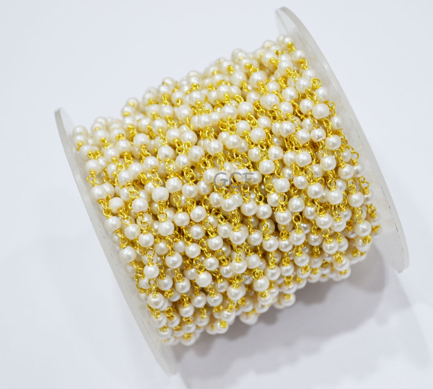 Synthetic Pearl Smooth Round Shape Rosary Beaded Chain , Synthetic Pearl Wire Wrapped Chain , 3 - 3.50 mm , RB-7021