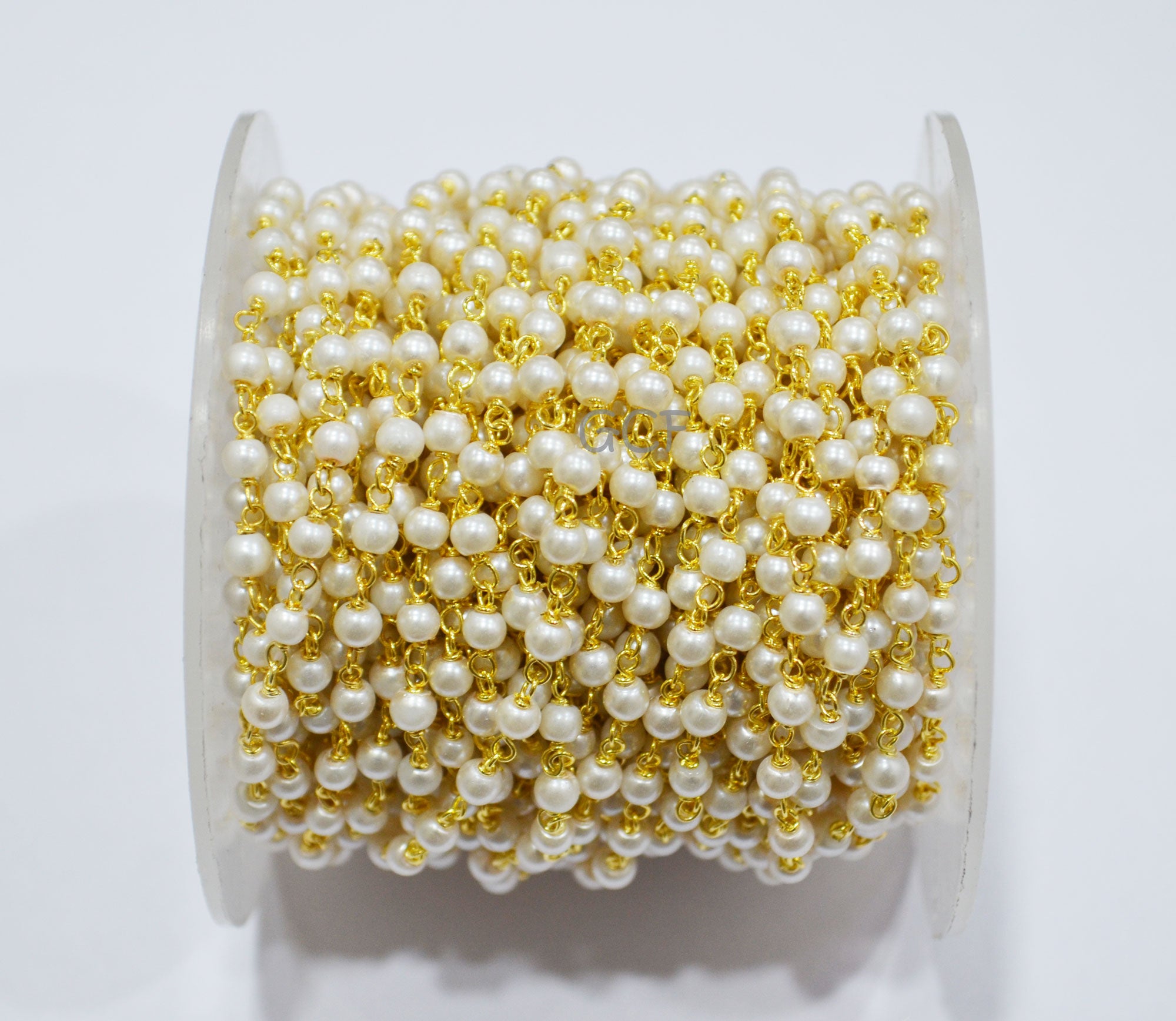 Synthetic Pearl Smooth Round Shape Rosary Beaded Chain , Synthetic Pearl Wire Wrapped Chain , 3 - 3.50 mm , RB-7021