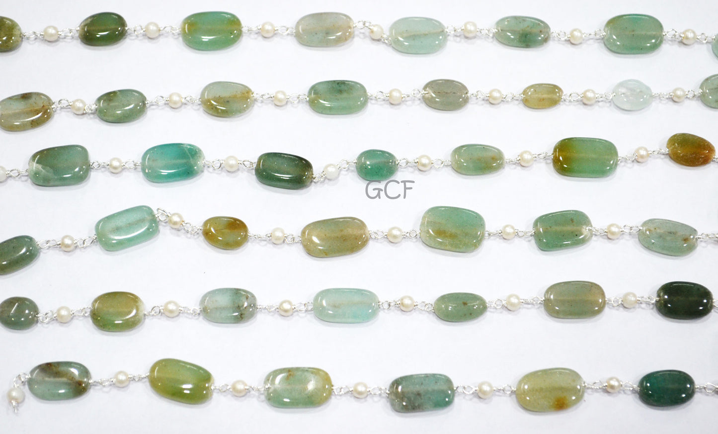 Dyed Emerald Natural Quartz Smooth Nuggets With Hydro Pearl Smooth Round Rosary Beaded Chain , 7x10 - 9x15 mm , RB-7022