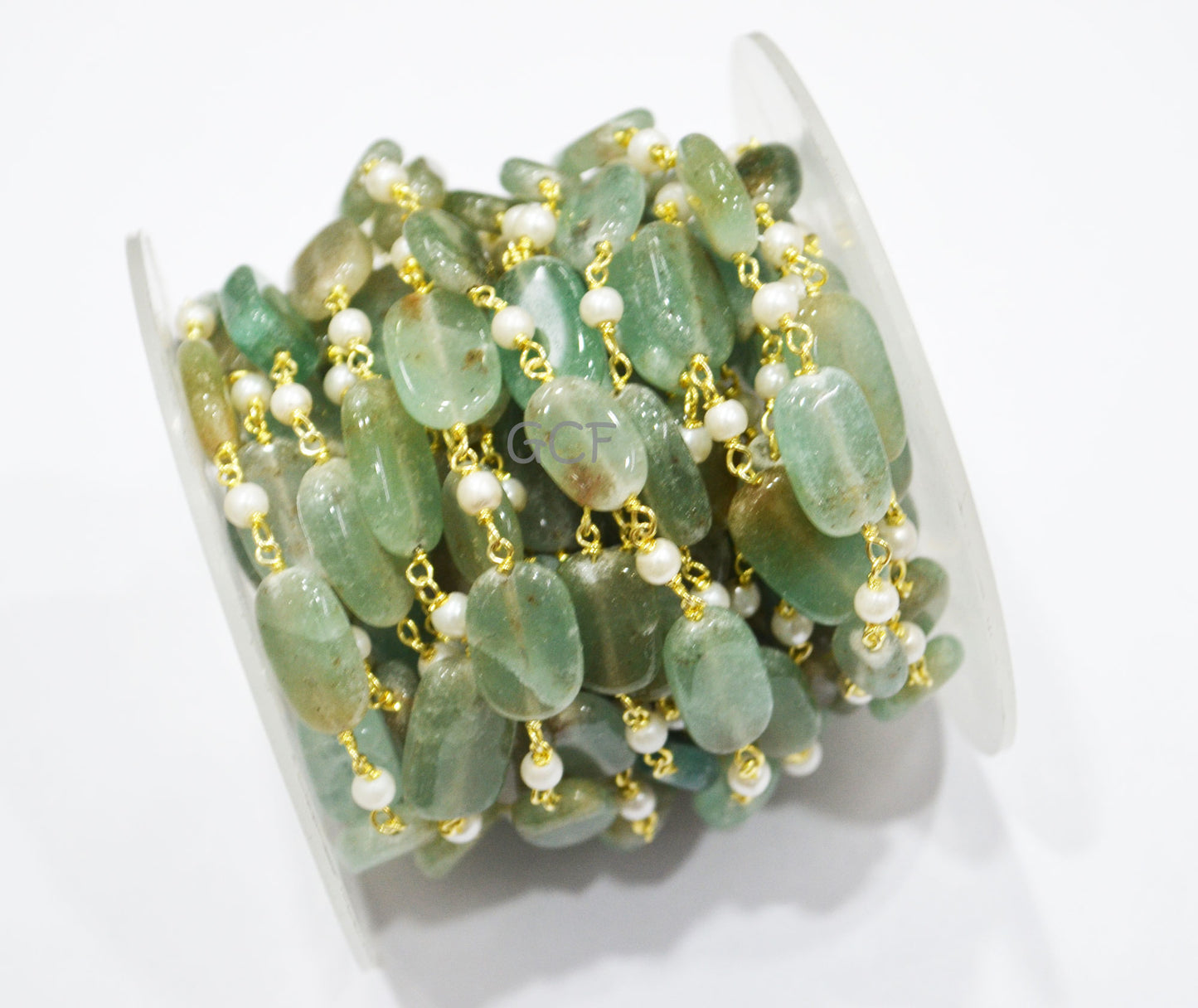 Dyed Emerald Natural Quartz Smooth Nuggets With Hydro Pearl Smooth Round Rosary Beaded Chain , 7x10 - 9x15 mm , RB-7022