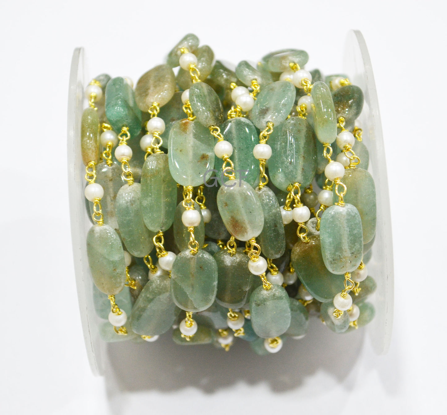 Dyed Emerald Natural Quartz Smooth Nuggets With Hydro Pearl Smooth Round Rosary Beaded Chain , 7x10 - 9x15 mm , RB-7022