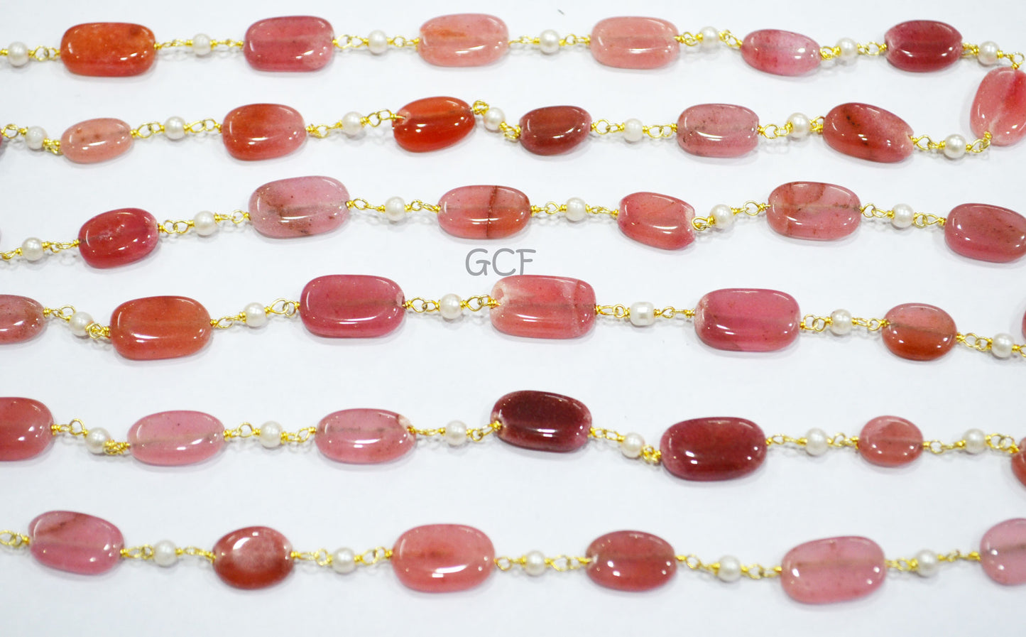 Dyed Pink Tourmaline Quartz Smooth Nuggets With Hydro Pearl Smooth Round Shape Rosary Beaded Chain , 8x11 - 9x16 mm , RB-7023