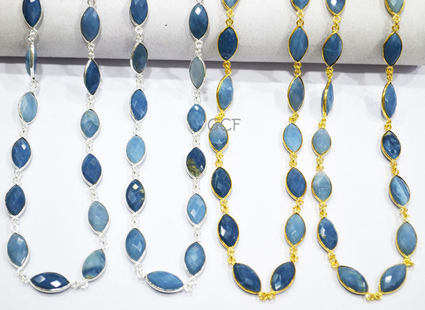 Denim Opal Marquise Shape Connector Chain , Denim Opal Faceted Marquise Shape Bezel Link Chain , 8x15 mm , RB-7028