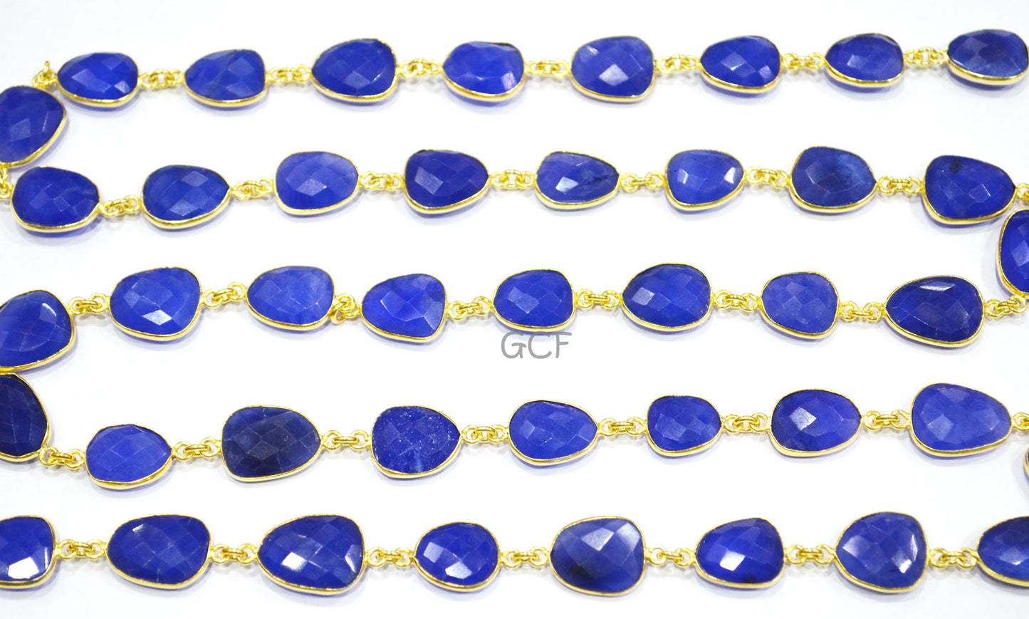Blue Sapphire Quartz Faceted Slice Shape Connector Chain , Blue Sapphire Quartz Bezel Link Chain , 10x13 - 13x17 mm , RB-7029