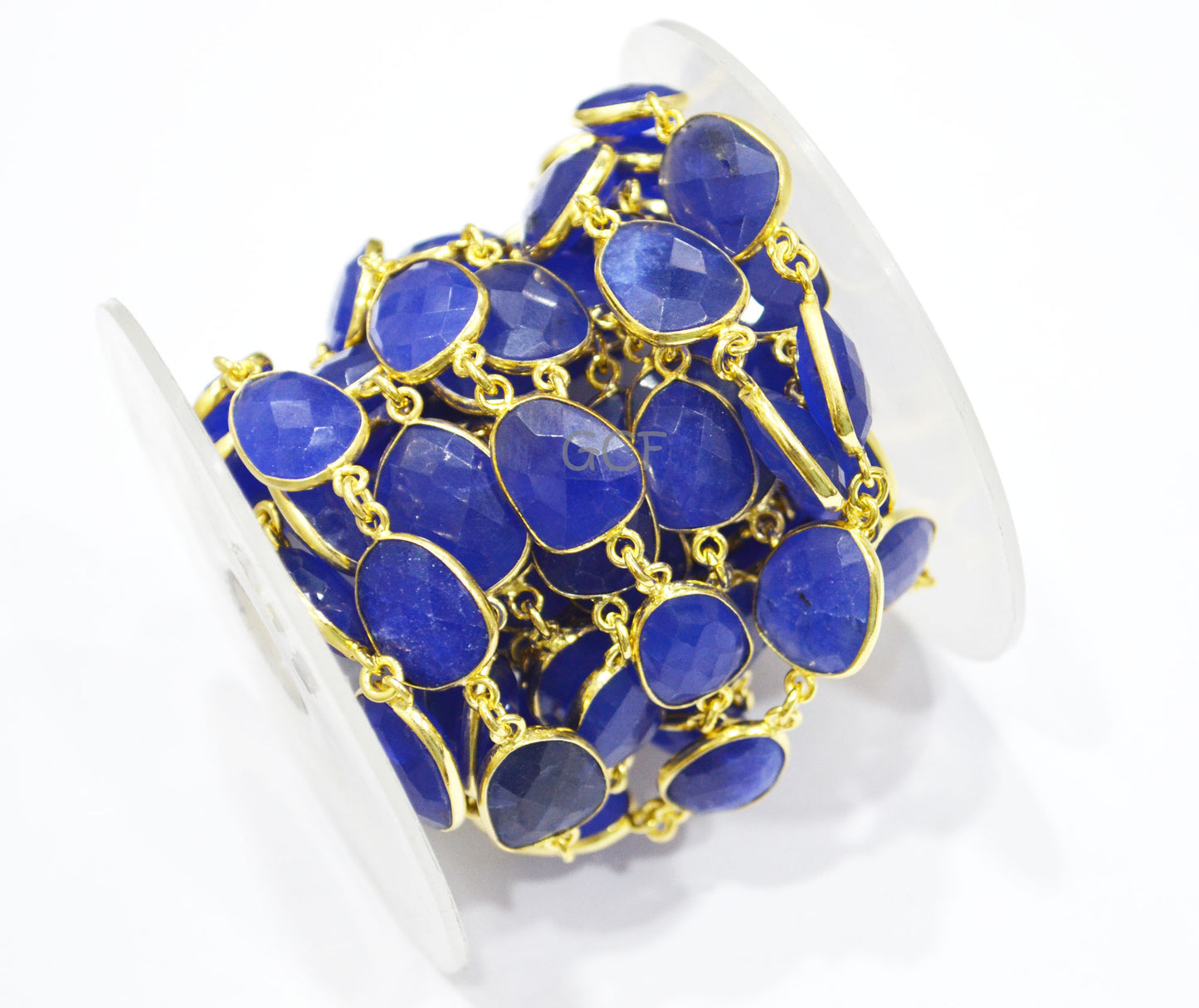 Blue Sapphire Quartz Faceted Slice Shape Connector Chain , Blue Sapphire Quartz Bezel Link Chain , 10x13 - 13x17 mm , RB-7029