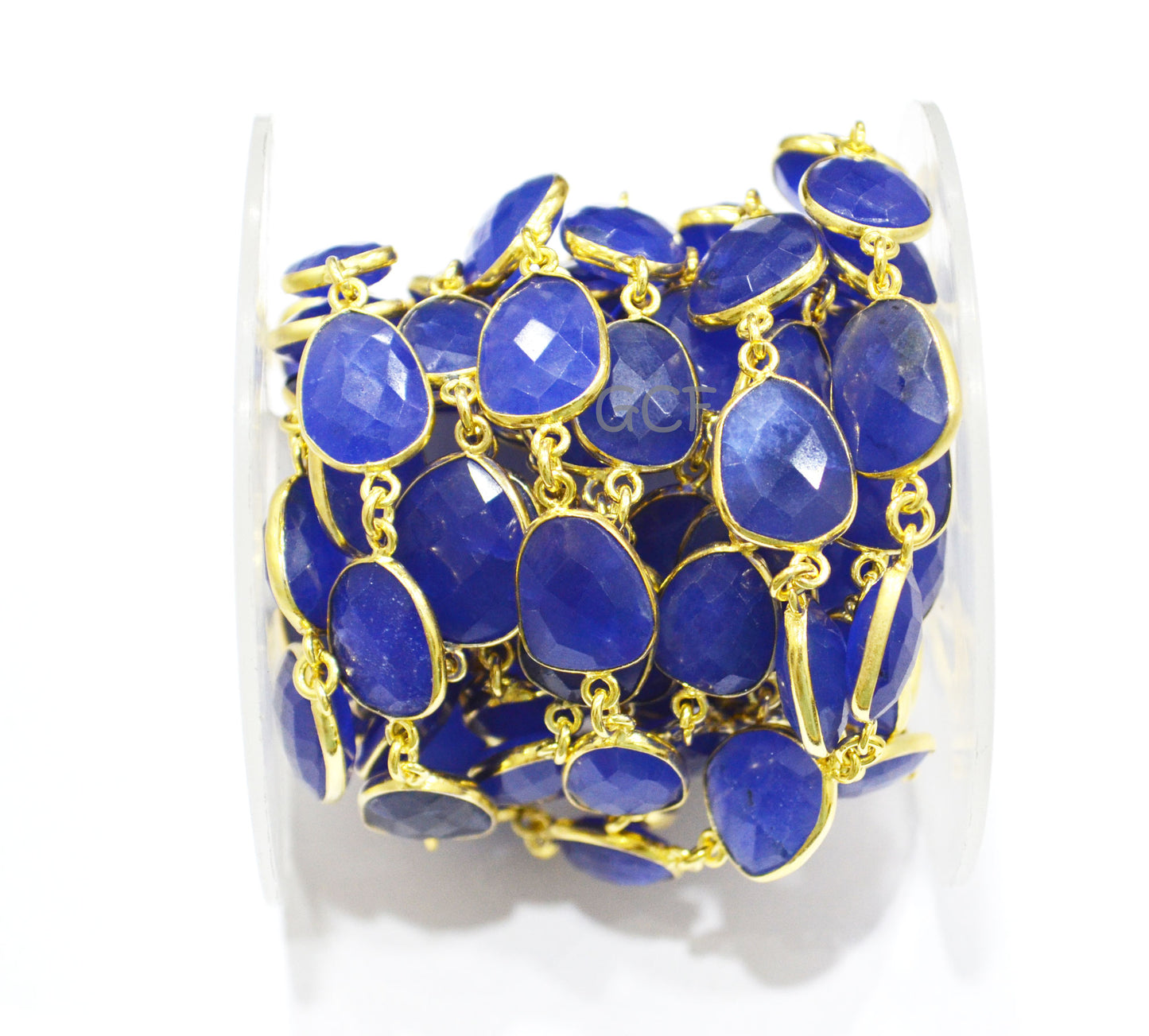 Blue Sapphire Quartz Faceted Slice Shape Connector Chain , Blue Sapphire Quartz Bezel Link Chain , 10x13 - 13x17 mm , RB-7029
