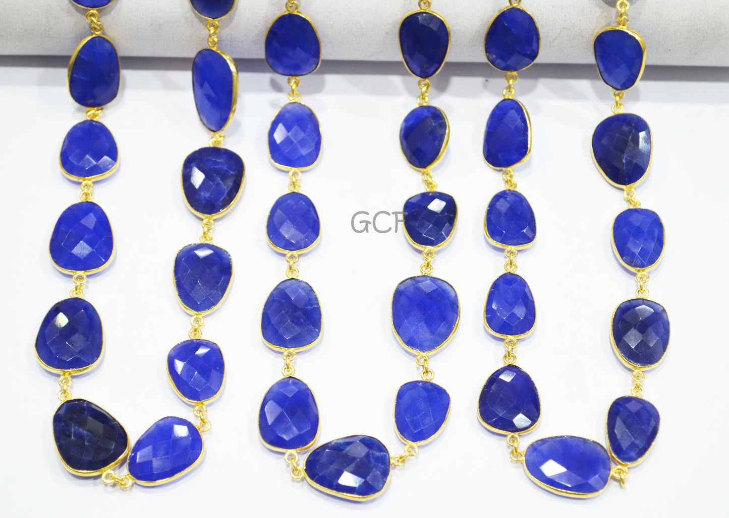 Blue Sapphire Quartz Faceted Slice Shape Connector Chain , Blue Sapphire Quartz Bezel Link Chain , 14x17 - 17x21 mm , RB-7030