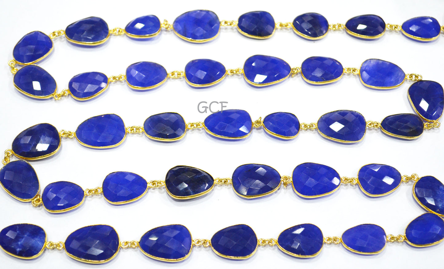 Blue Sapphire Quartz Faceted Slice Shape Connector Chain , Blue Sapphire Quartz Bezel Link Chain , 14x17 - 17x21 mm , RB-7030