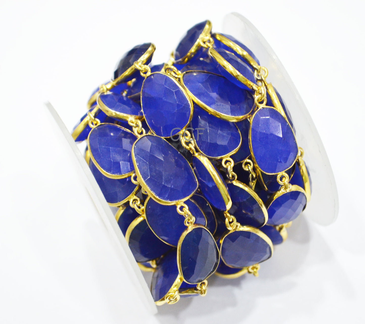 Blue Sapphire Quartz Faceted Slice Shape Connector Chain , Blue Sapphire Quartz Bezel Link Chain , 14x17 - 17x21 mm , RB-7030