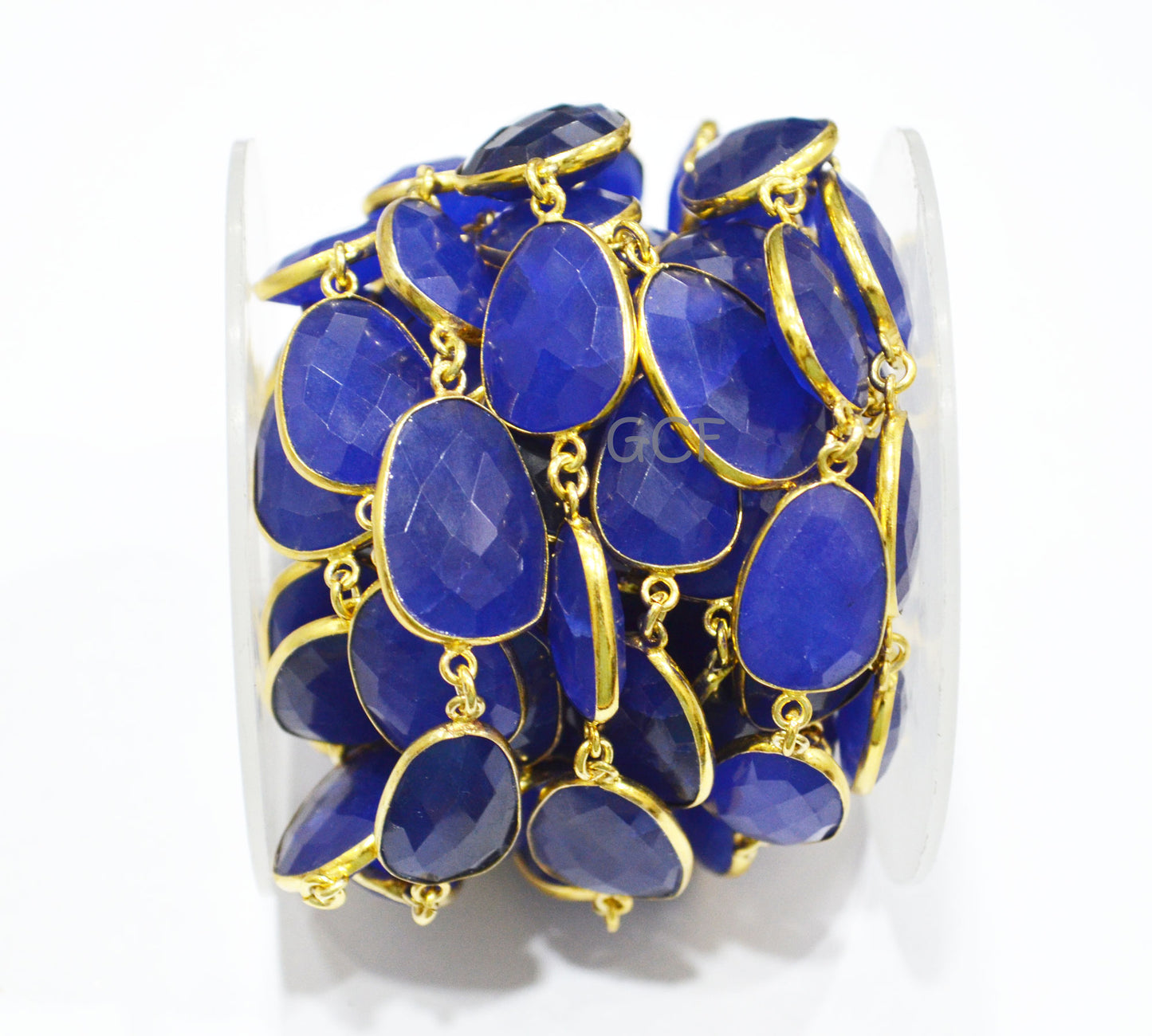 Blue Sapphire Quartz Faceted Slice Shape Connector Chain , Blue Sapphire Quartz Bezel Link Chain , 14x17 - 17x21 mm , RB-7030
