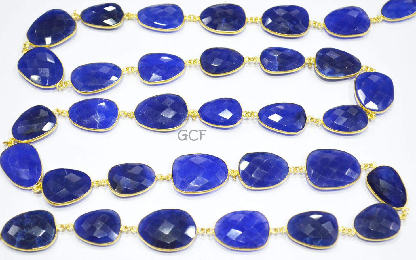Blue Sapphire Quartz Faceted Slice Shape Connector Chain , Blue Sapphire Quartz Bezel Link Chain , 16x21 - 21x27 mm , RB-7031