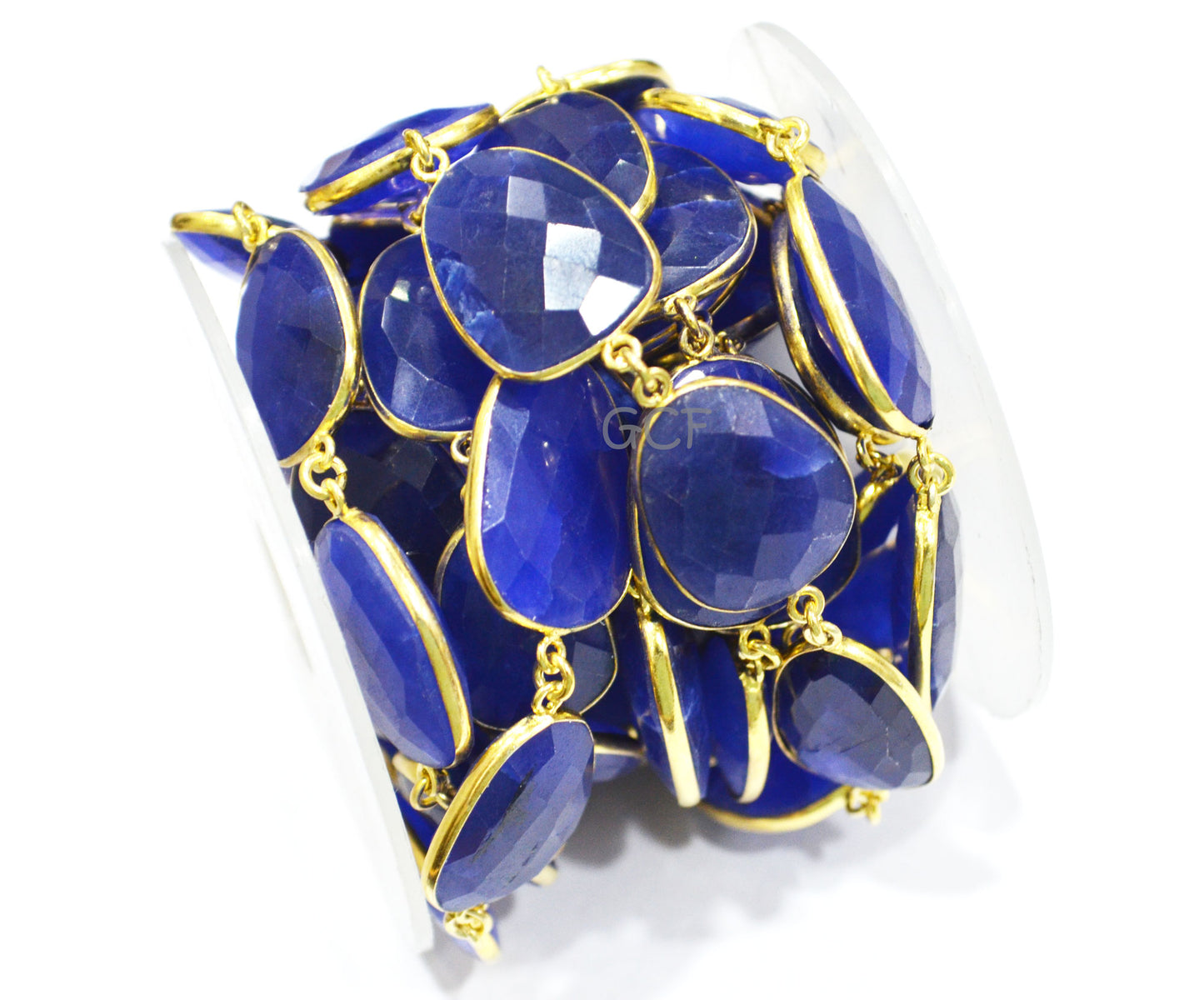 Blue Sapphire Quartz Faceted Slice Shape Connector Chain , Blue Sapphire Quartz Bezel Link Chain , 16x21 - 21x27 mm , RB-7031