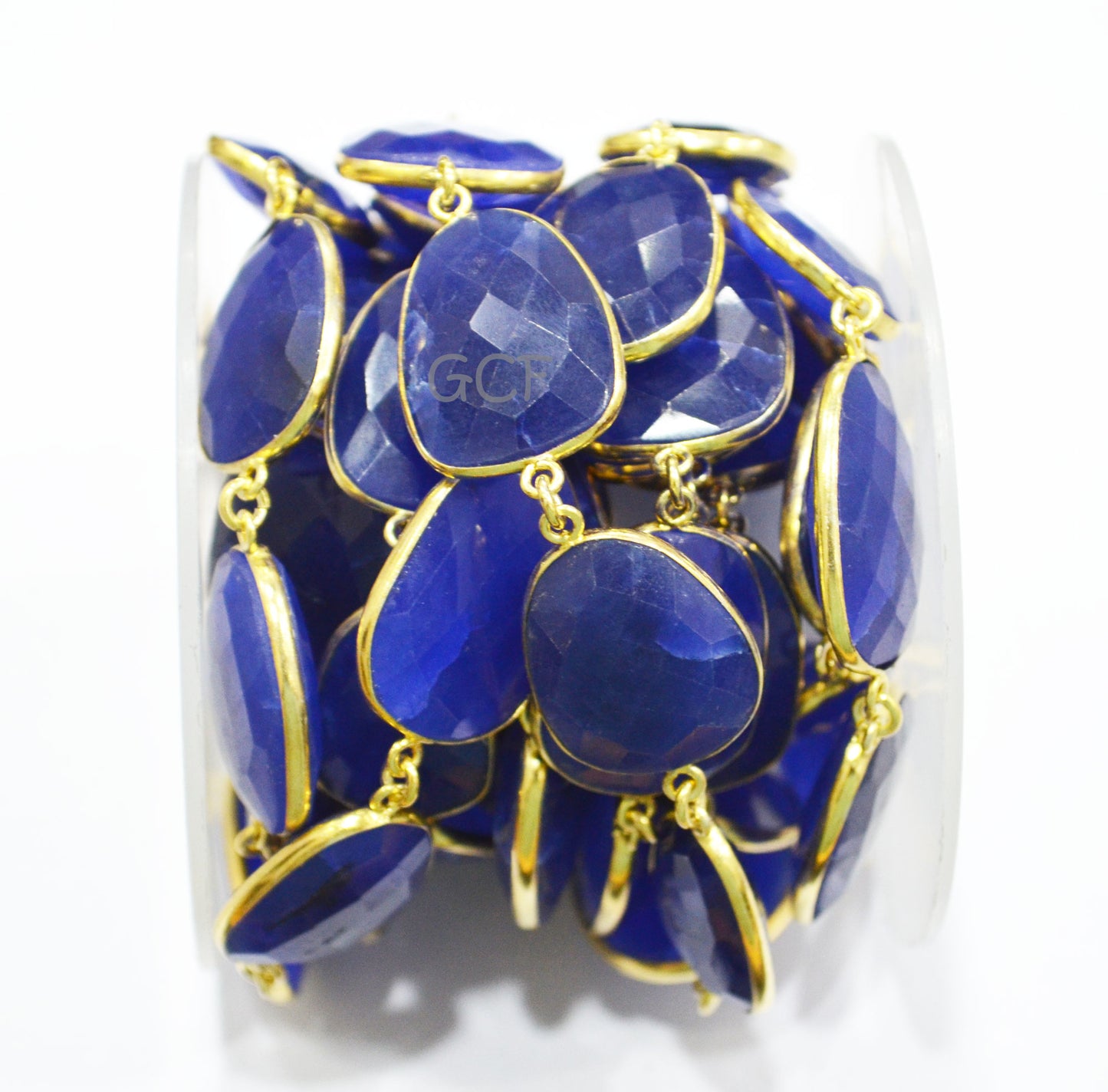 Blue Sapphire Quartz Faceted Slice Shape Connector Chain , Blue Sapphire Quartz Bezel Link Chain , 16x21 - 21x27 mm , RB-7031