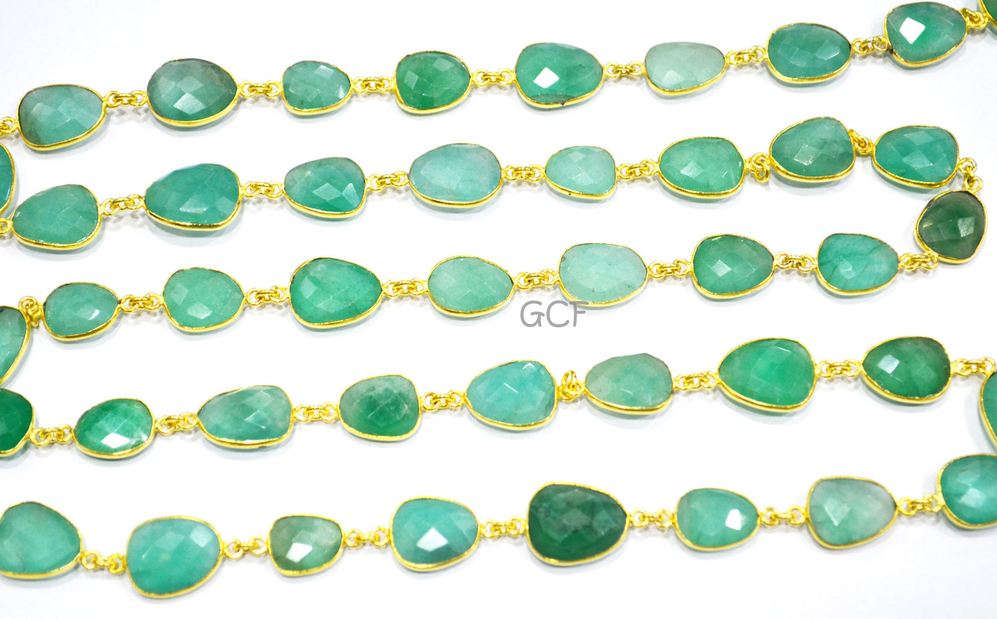Russian Emerald Quartz Faceted Slice Shape Connector Chain ,Russian Emerald Quartz Bezel Link Chain , 9x13 - 14x16 mm ,RB-7032