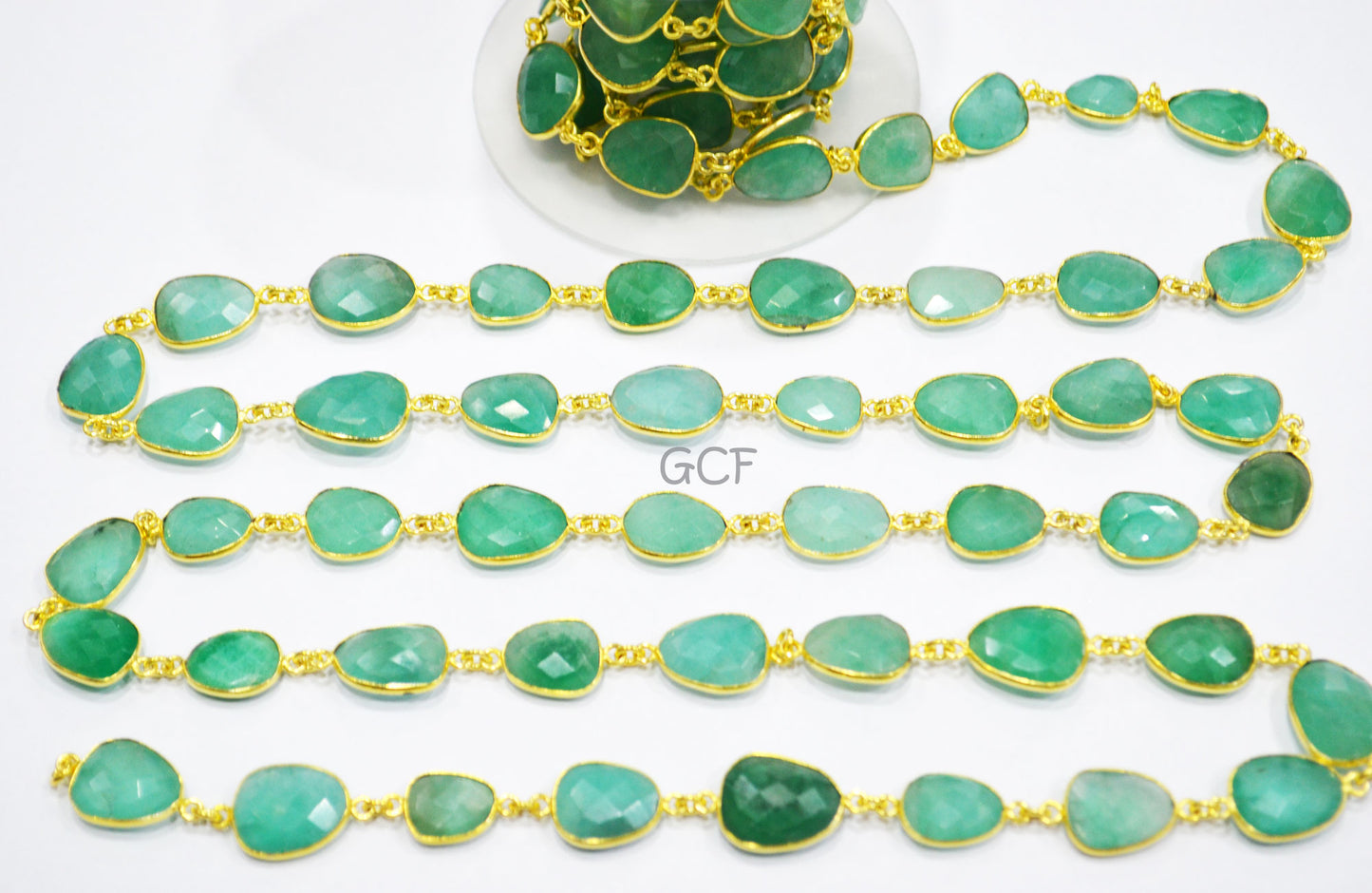 Russian Emerald Quartz Faceted Slice Shape Connector Chain ,Russian Emerald Quartz Bezel Link Chain , 9x13 - 14x16 mm ,RB-7032