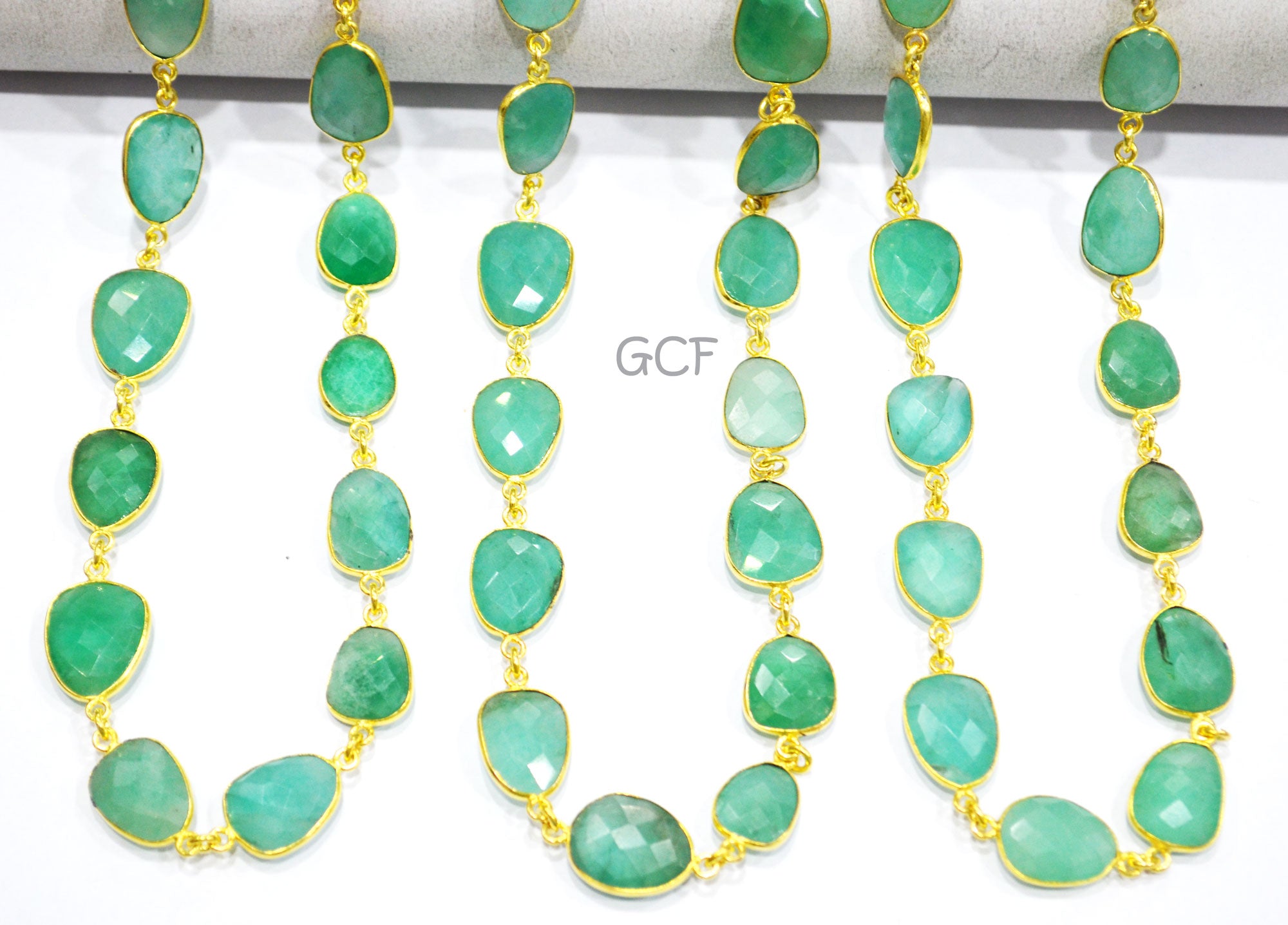 Russian Emerald Quartz Faceted Slice Shape Connector Chain ,Russian Emerald Quartz Bezel Link Chain , 9x13 - 14x16 mm ,RB-7032
