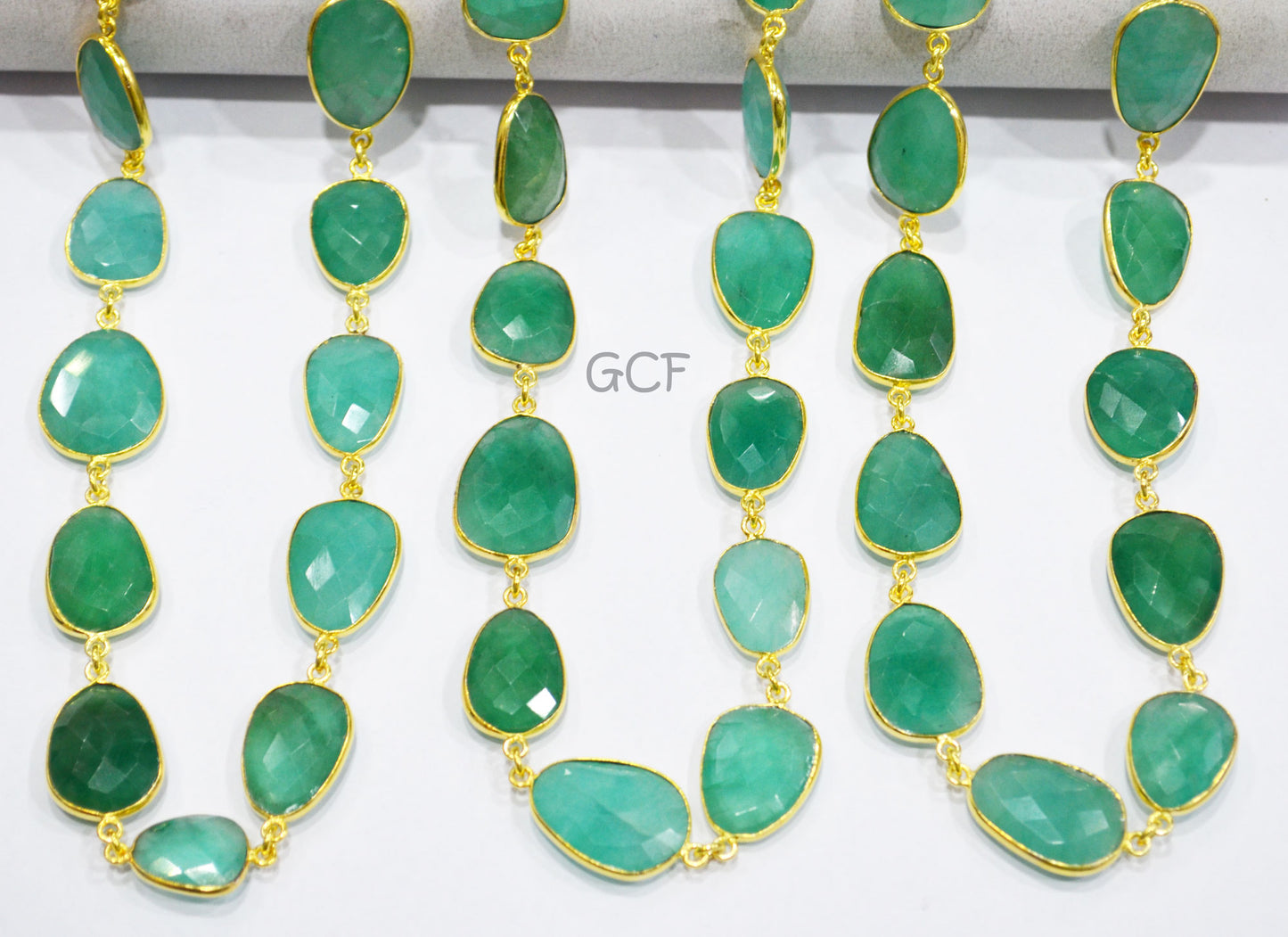 Russian Emerald Quartz Faceted Slice Shape Connector Chain ,Russian Emerald Quartz Bezel Link Chain ,13x16 - 16x21 mm ,RB-7033