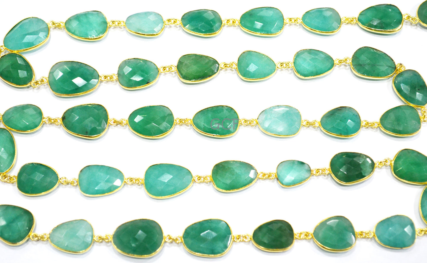 Russian Emerald Quartz Faceted Slice Shape Connector Chain ,Russian Emerald Quartz Bezel Link Chain ,13x16 - 16x21 mm ,RB-7033