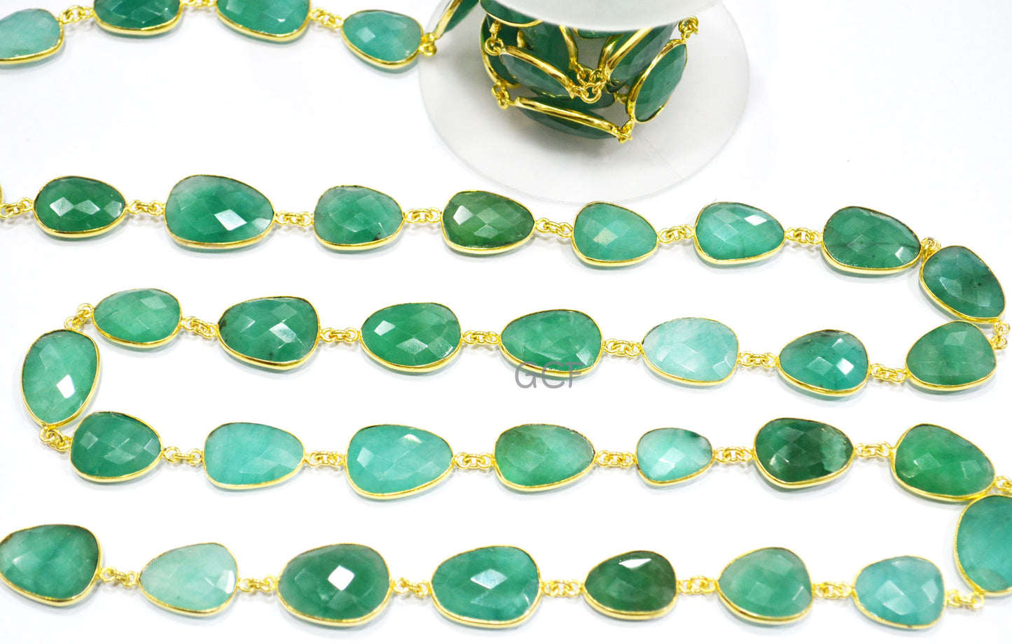 Russian Emerald Quartz Faceted Slice Shape Connector Chain ,Russian Emerald Quartz Bezel Link Chain ,13x16 - 16x21 mm ,RB-7033