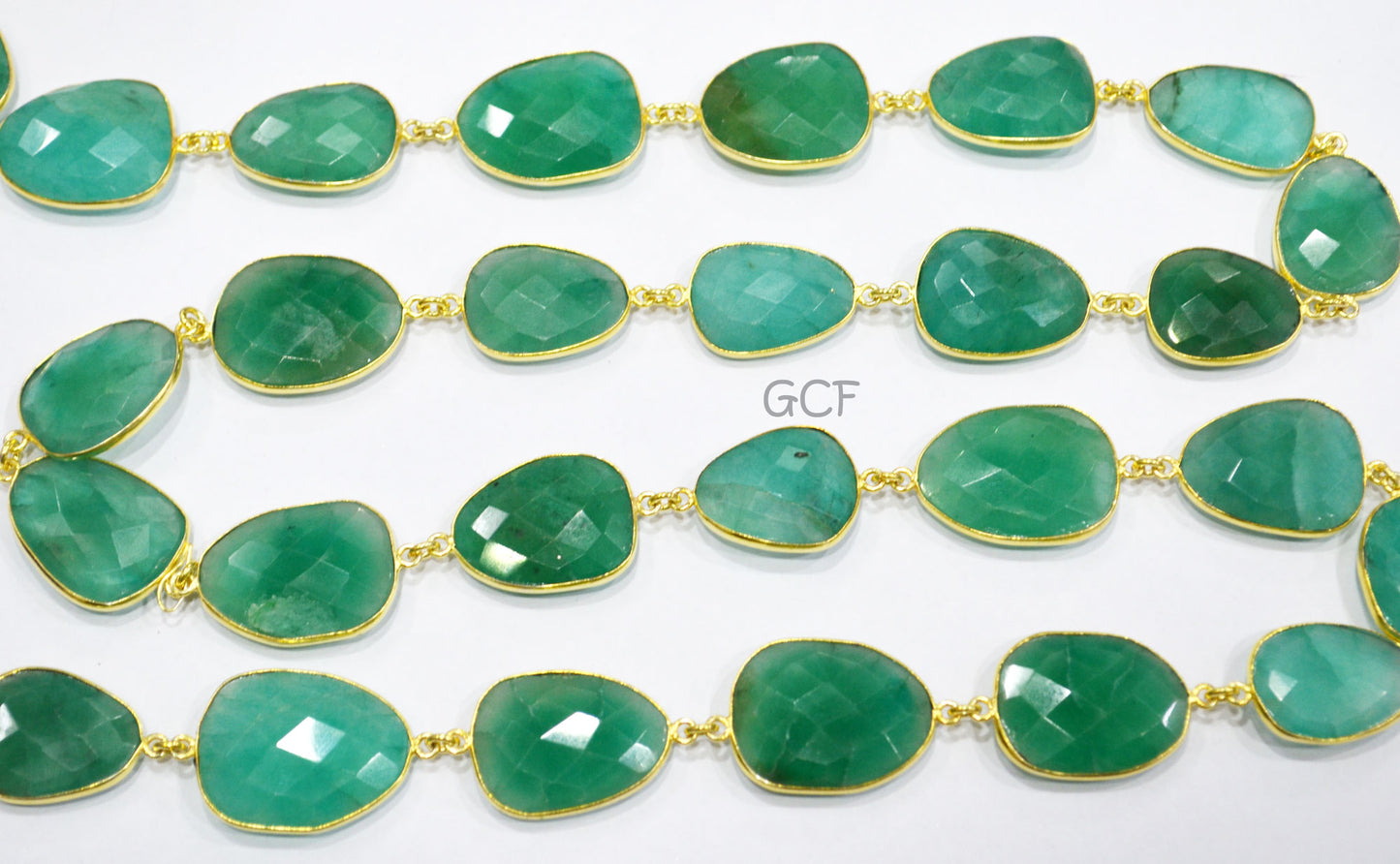 Russian Emerald Quartz Faceted Slice Shape Connector Chain ,Russian Emerald Quartz Bezel Link Chain ,17x20 - 20x25 mm ,RB-7034