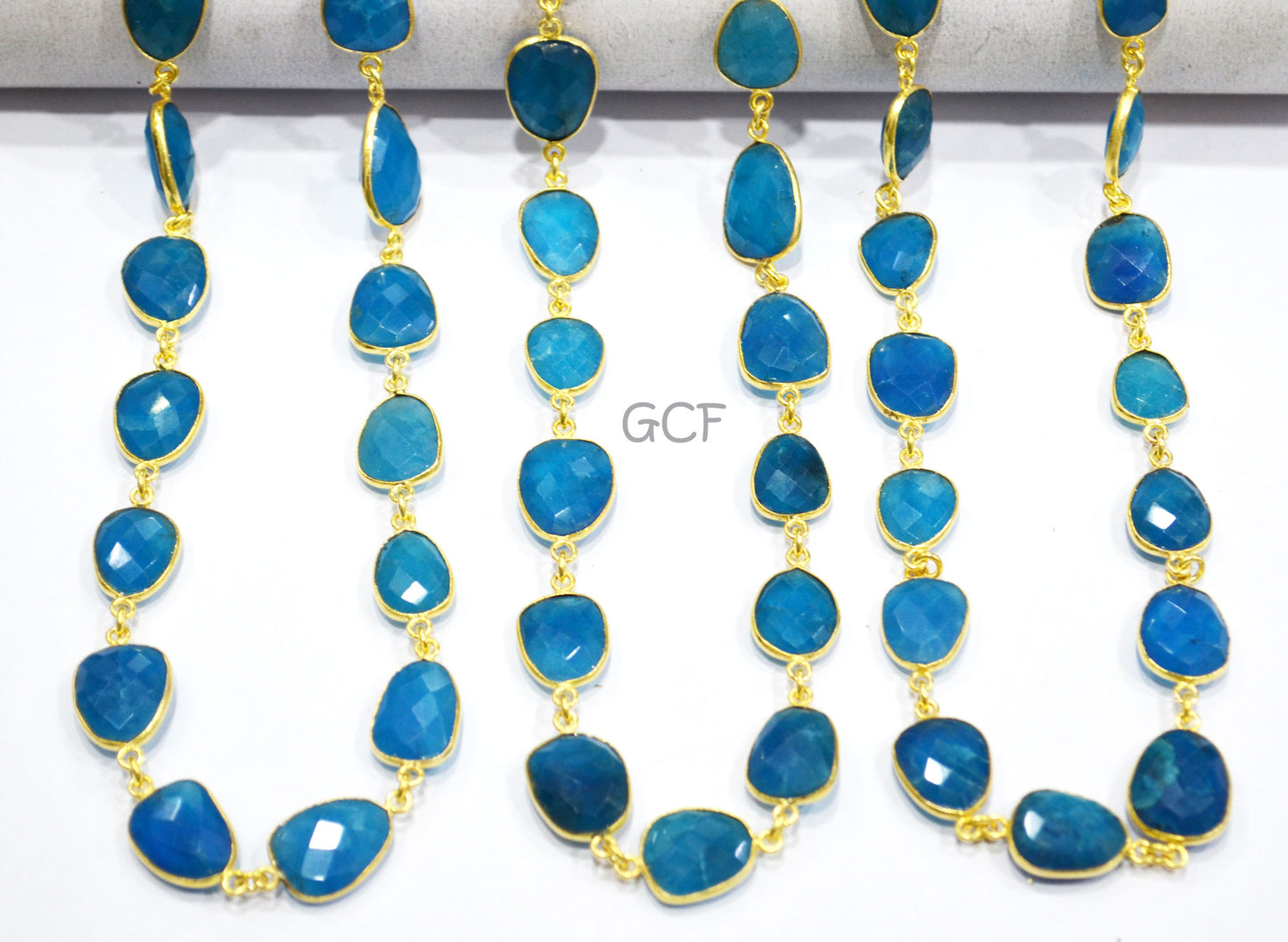 Neon Apatite Quartz Faceted Slice Shape Connector Chain , Neon Apatite Quartz Bezel Link Chain , 10x13 - 13x17 mm , RB-7035