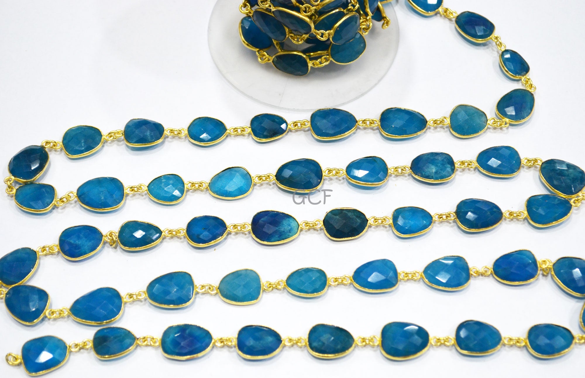 Neon Apatite Quartz Faceted Slice Shape Connector Chain , Neon Apatite Quartz Bezel Link Chain , 10x13 - 13x17 mm , RB-7035
