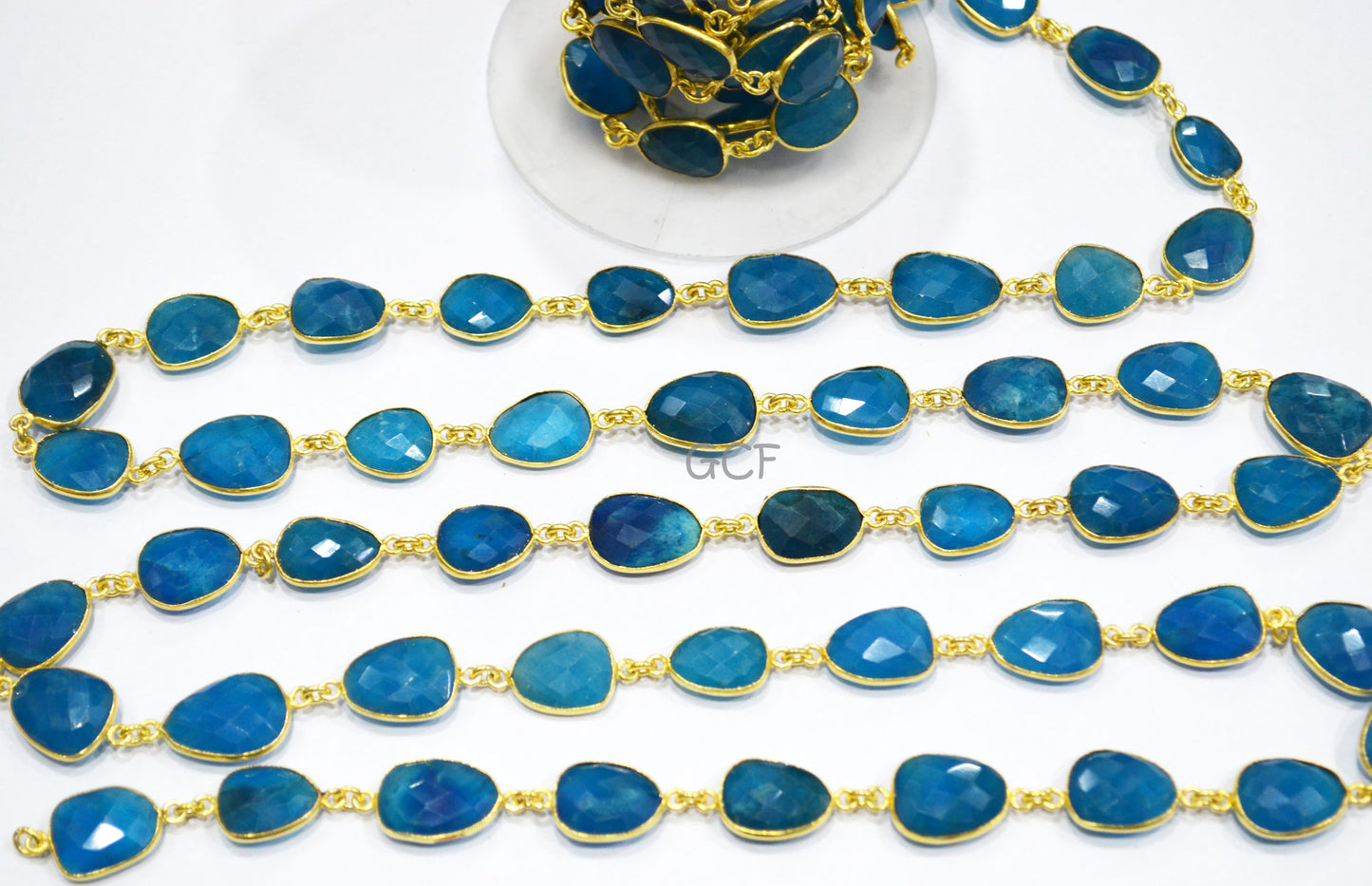 Neon Apatite Quartz Faceted Slice Shape Connector Chain , Neon Apatite Quartz Bezel Link Chain , 10x13 - 13x17 mm , RB-7035