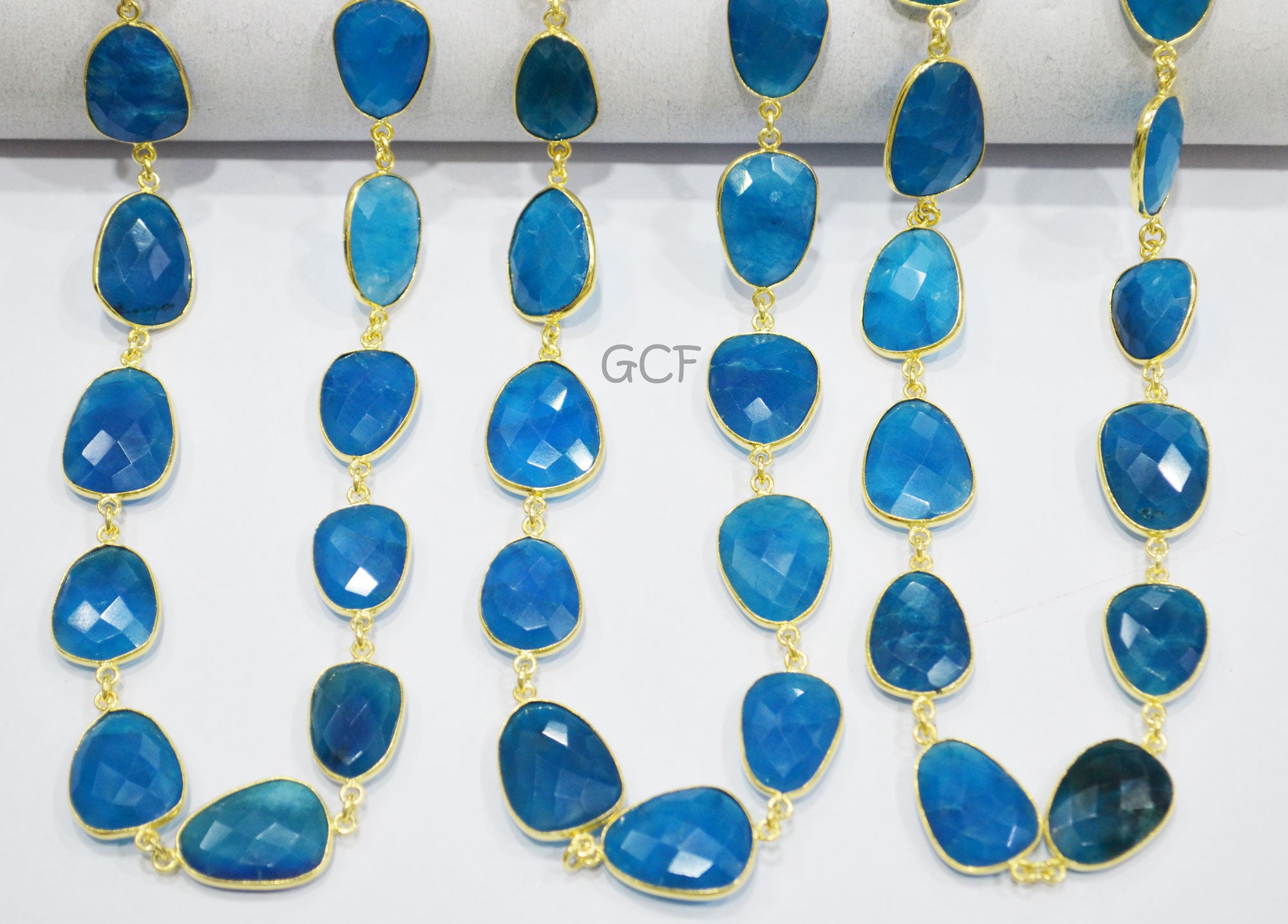 Neon Apatite Quartz Faceted Slice Shape Connector Chain , Neon Apatite Quartz Bezel Link Chain , 14x16 - 16x21 mm , RB-7036