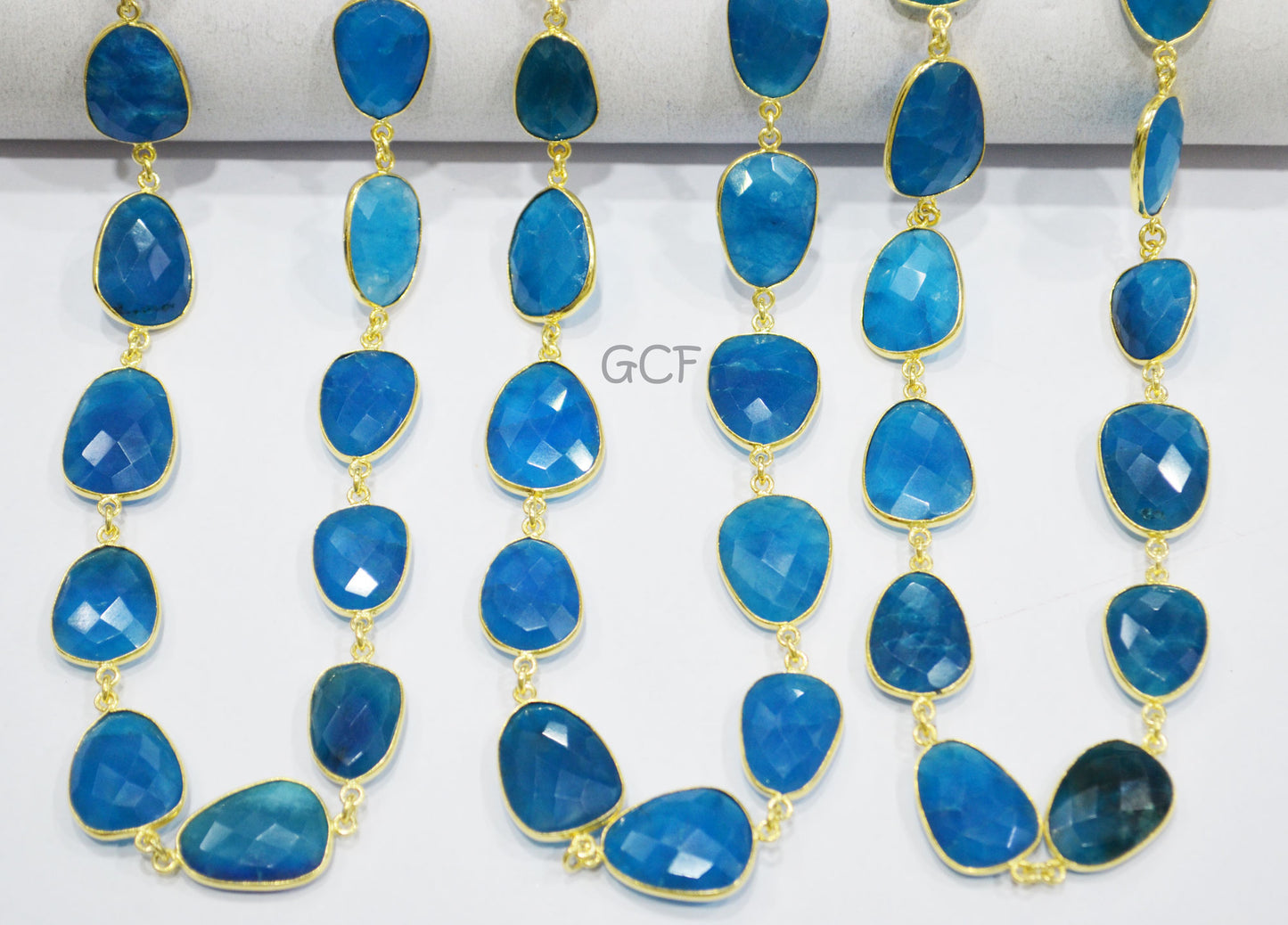 Neon Apatite Quartz Faceted Slice Shape Connector Chain , Neon Apatite Quartz Bezel Link Chain , 14x16 - 16x21 mm , RB-7036