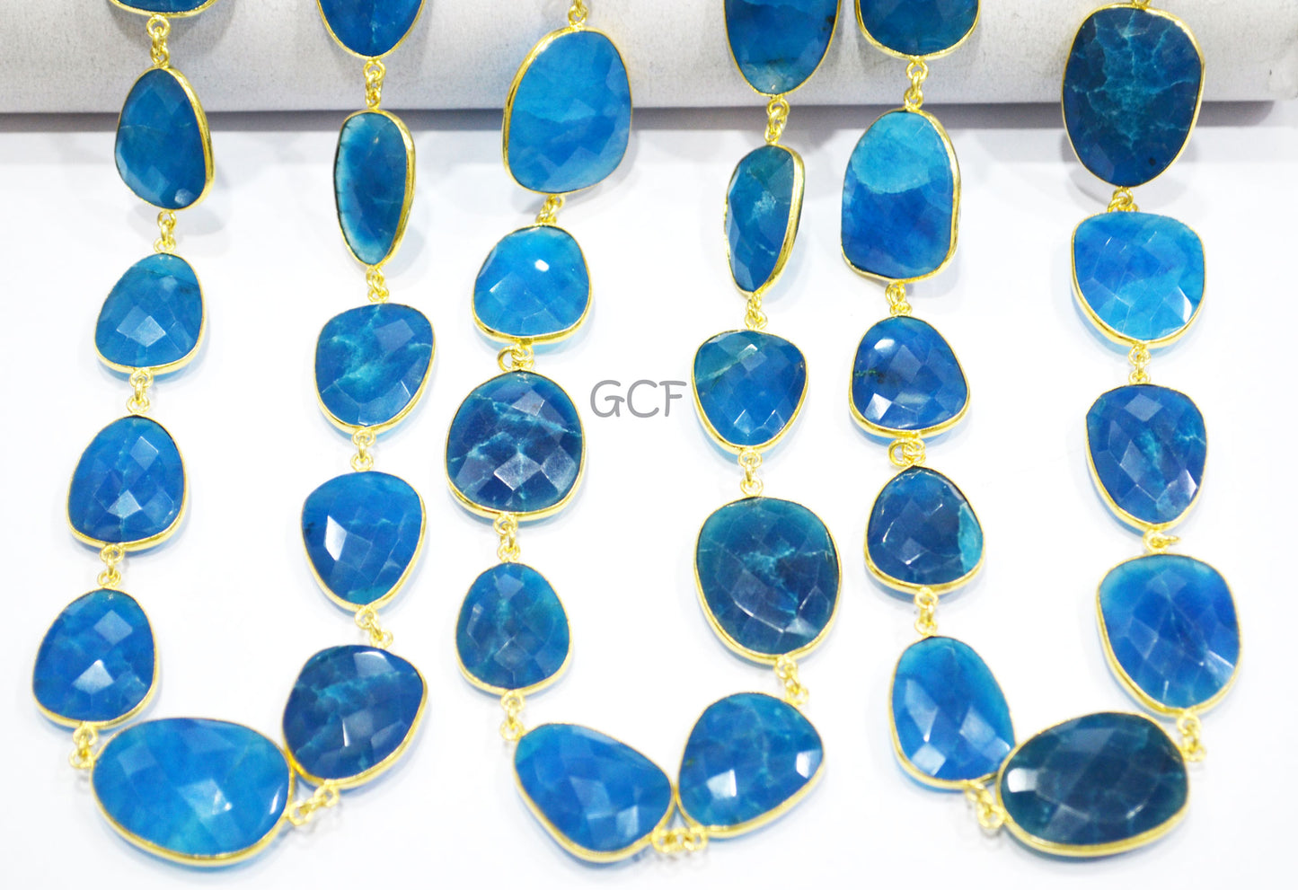 Neon Apatite Quartz Faceted Slice Shape Connector Chain , Neon Apatite Quartz Bezel Link Chain , 16x20 - 21x25 mm , RB-7037