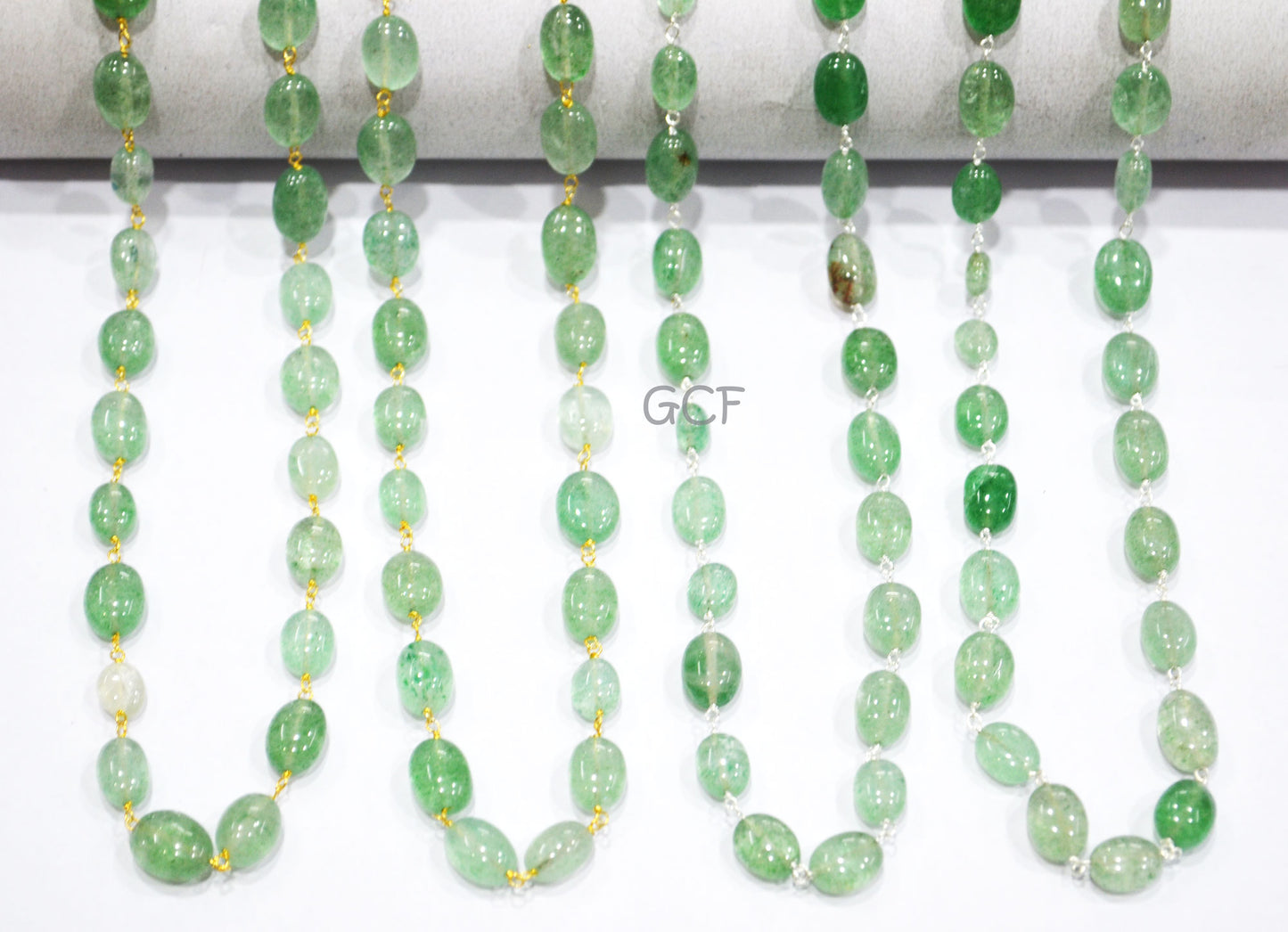 Emerald Green Strawberry Quartz Smooth Oval Rosary Beaded Chain ,Strawberry Quartz Wire Wrapped Chain , 7x9 - 8x11 mm ,RB-7039