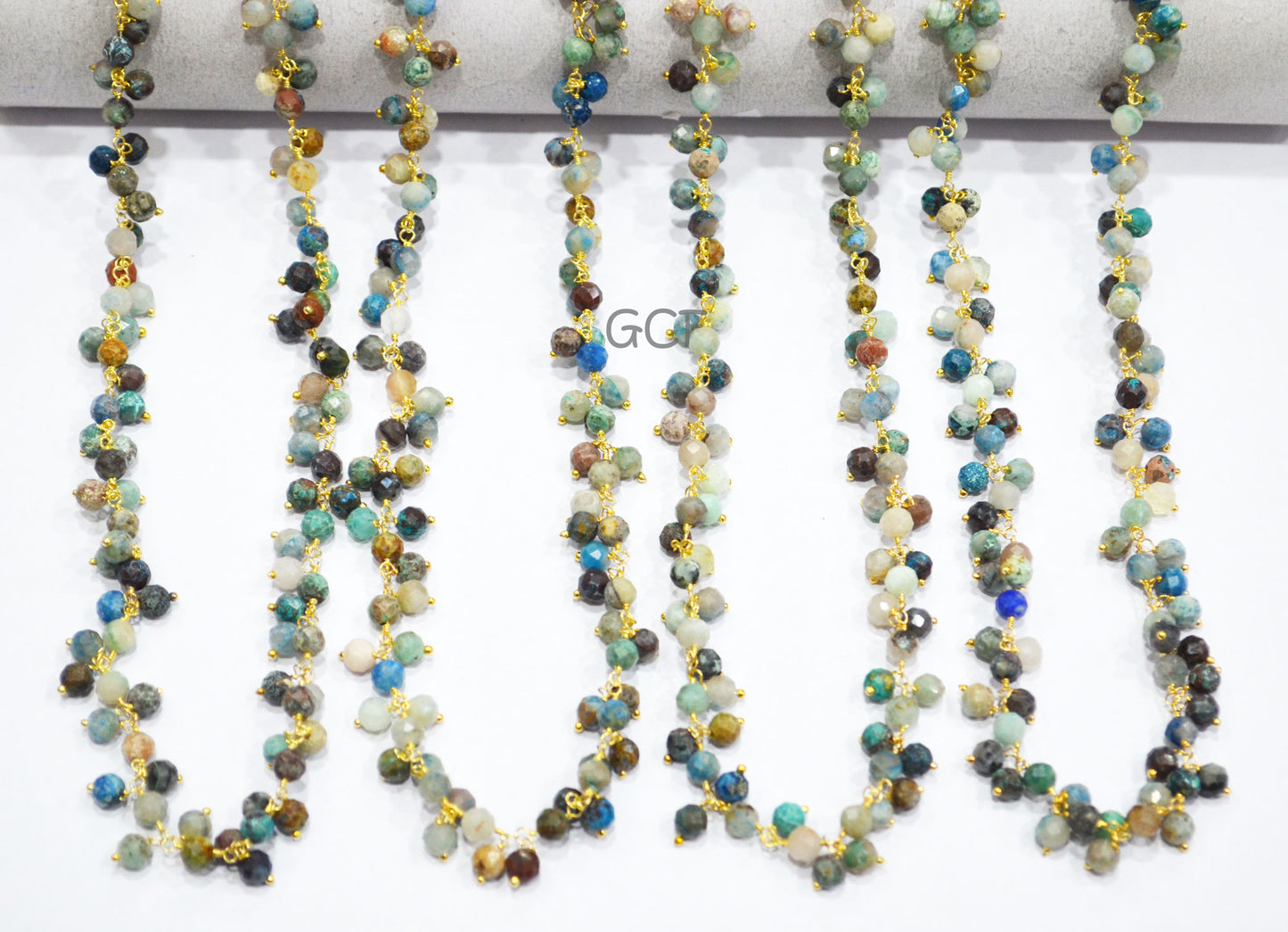 Chrysocolla Faceted Round Shape Rosary Beaded Chain , Chrysocolla Round Shape Wire Wrapped Angoori Cluster Chain , 5 mm , RB-7040